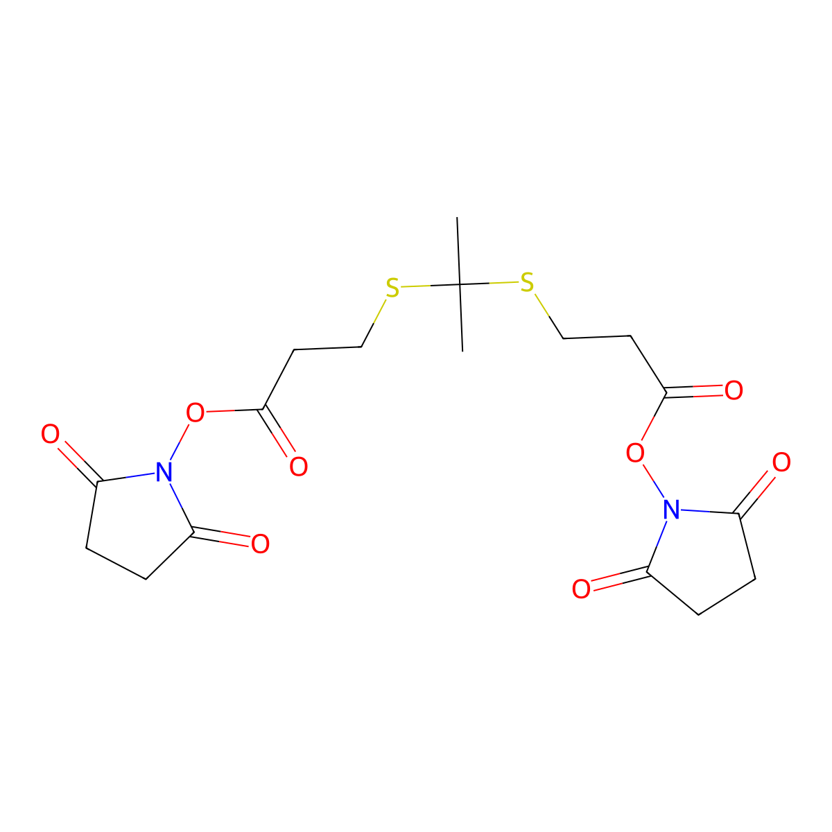 Bis(2,5-dioxopyrrolidin-1-yl) 3,3'-(propane-2,2-diylbis(sulfanediyl))dipropionate molecular structure, CAS 2095109-52-5