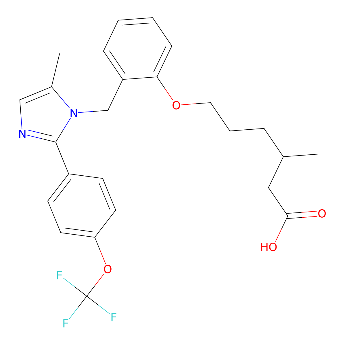 (R)-3-methyl-6-(2-((5-methyl-2-(4-(trifluoromethoxy)phenyl)-1H-imidazol-1-yl)methyl)phenoxy)hexanoic acid molecular structure, CAS 2095128-17-7