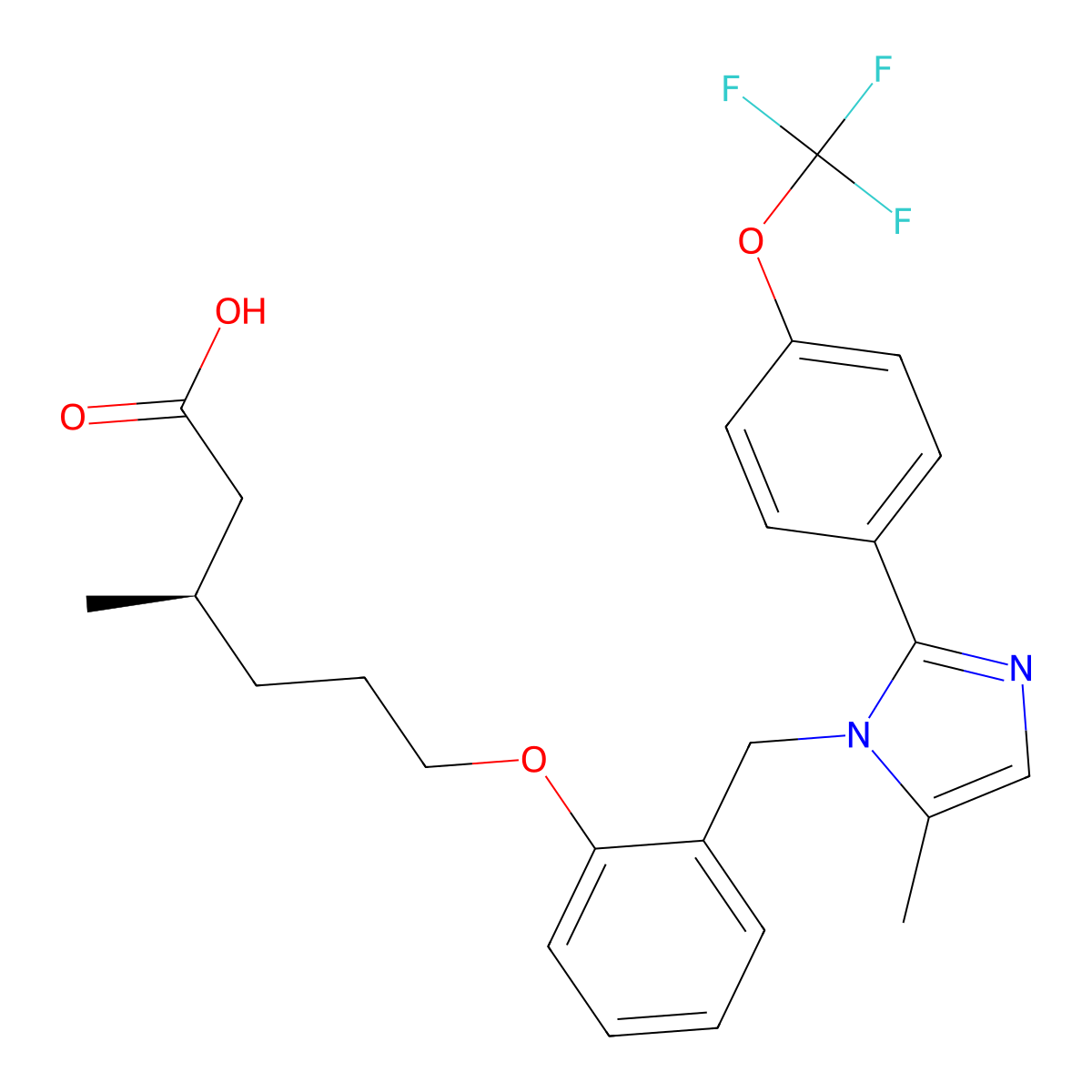 (R)-3-methyl-6-(2-((5-methyl-2-(4-(trifluoromethoxy)phenyl)-1H-imidazol-1-yl)methyl)phenoxy)hexanoic acid molecular structure, CAS 2095128-17-7