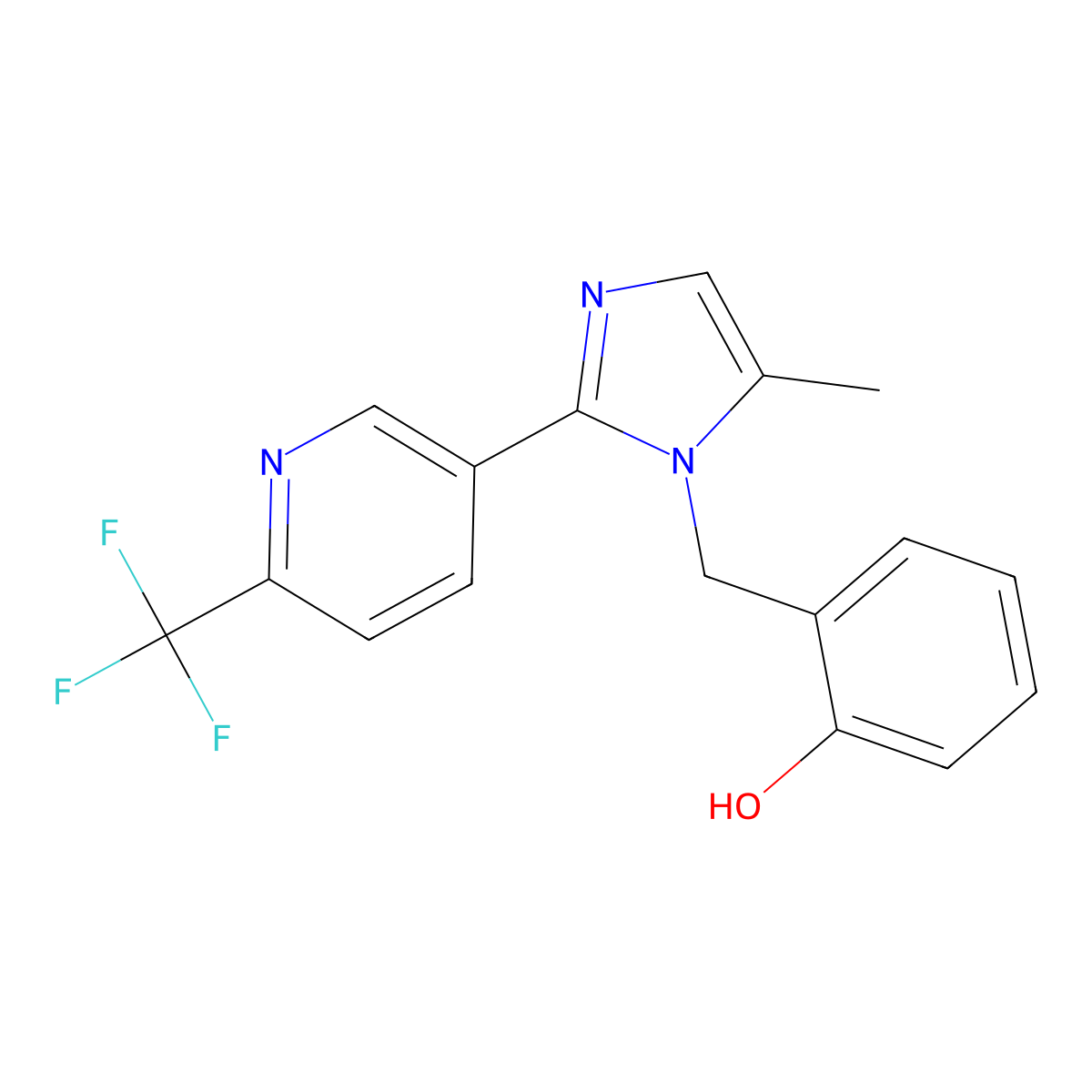 2-((5-methyl-2-(6-(trifluoromethyl)pyridin-3-yl)-1H-imidazol-1-yl)methyl)phenol molecular structure, CAS 2095128-79-1