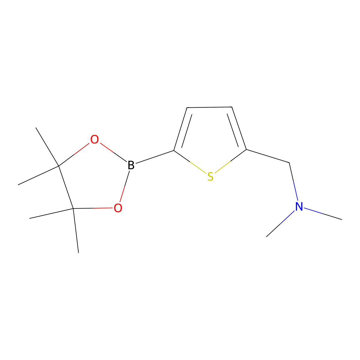 Dimethyl({[5-(tetramethyl-1,3,2-dioxaborolan-2-yl)thiophen-2-yl]methyl})amine molecular structure, CAS 2095165-15-2