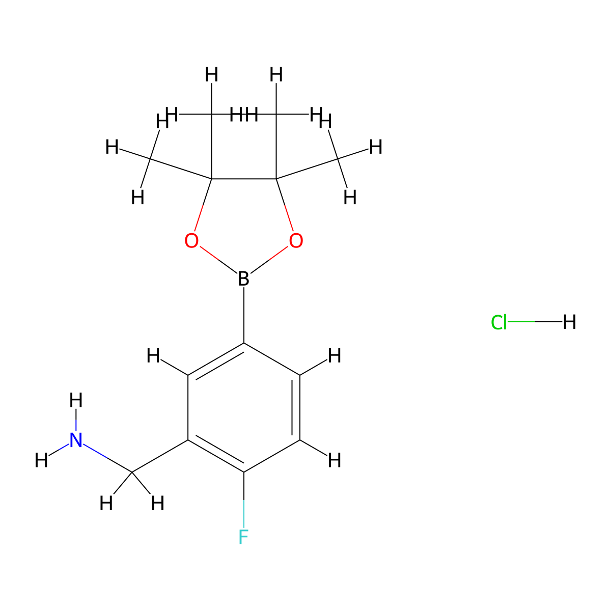 (2-Fluoro-5-(tetramethyl-1,3,2-dioxaborolan-2-yl)phenyl)methanamine hydrochloride molecular structure, CAS 2095165-21-0