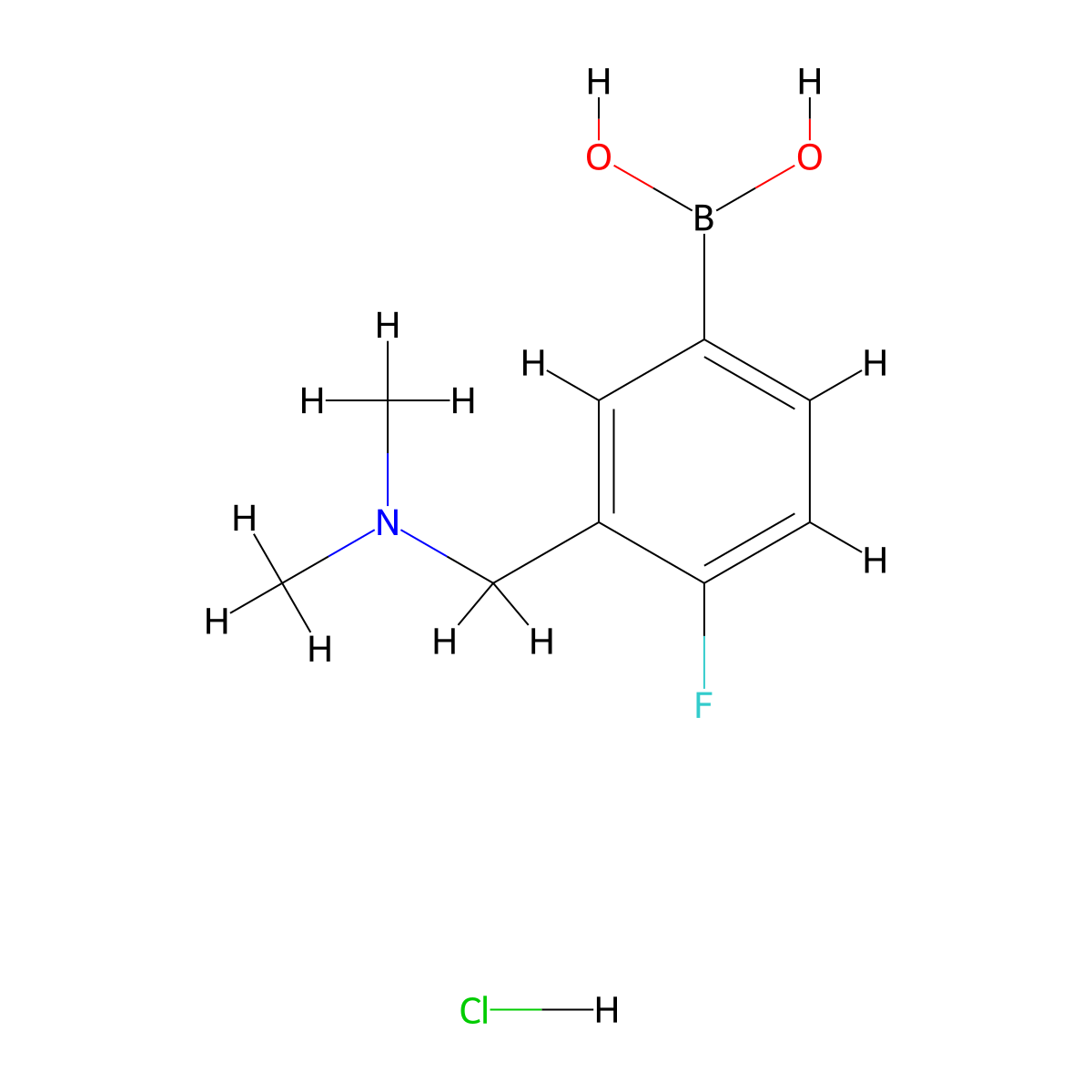 (3-((Dimethylamino)methyl)-4-fluorophenyl)boronic acid hydrochloride molecular structure, CAS 2095165-22-1