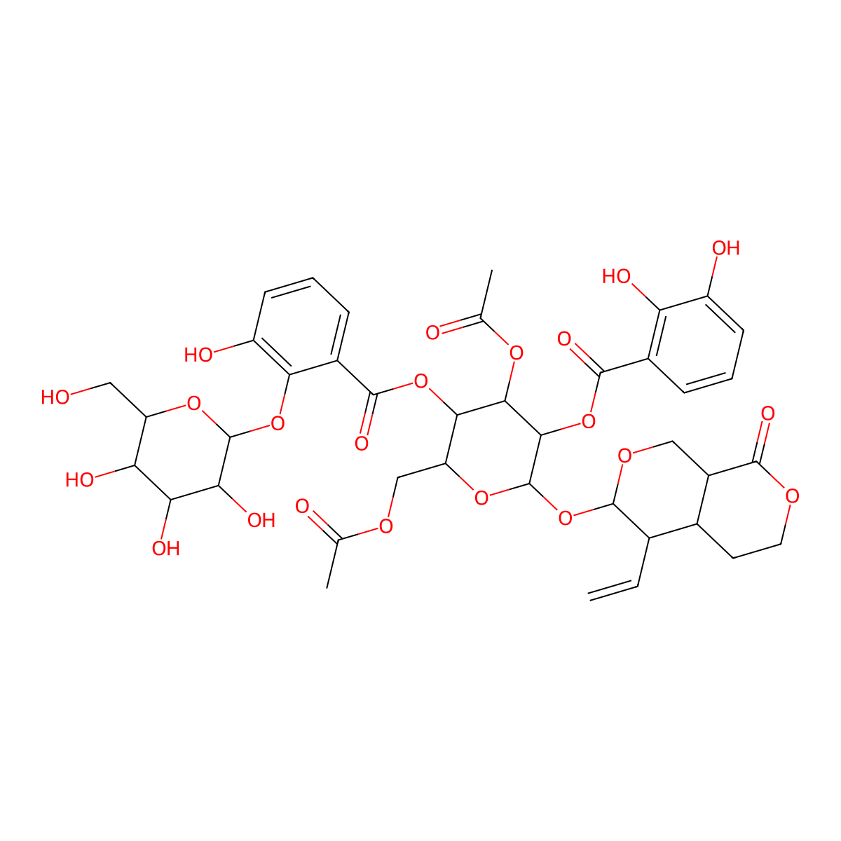 [(2S,3R,4S,5R,6R)-2-[[(3S,4R,4aS,8aR)-4-ethenyl-8-oxo-3,4,4a,5,6,8a-hexahydro-1H-pyrano[3,4-c]pyran-3-yl]oxy]-4-acetyloxy-6-(acetyloxymethyl)-5-[3-hydroxy-2-[(2S,3R,4S,5S,6R)-3,4,5-trihydroxy-6-(hydroxymethyl)oxan-2-yl]oxybenzoyl]oxyoxan-3-yl] 2,3-dihydroxybenzoate molecular structure, CAS 209523-03-5