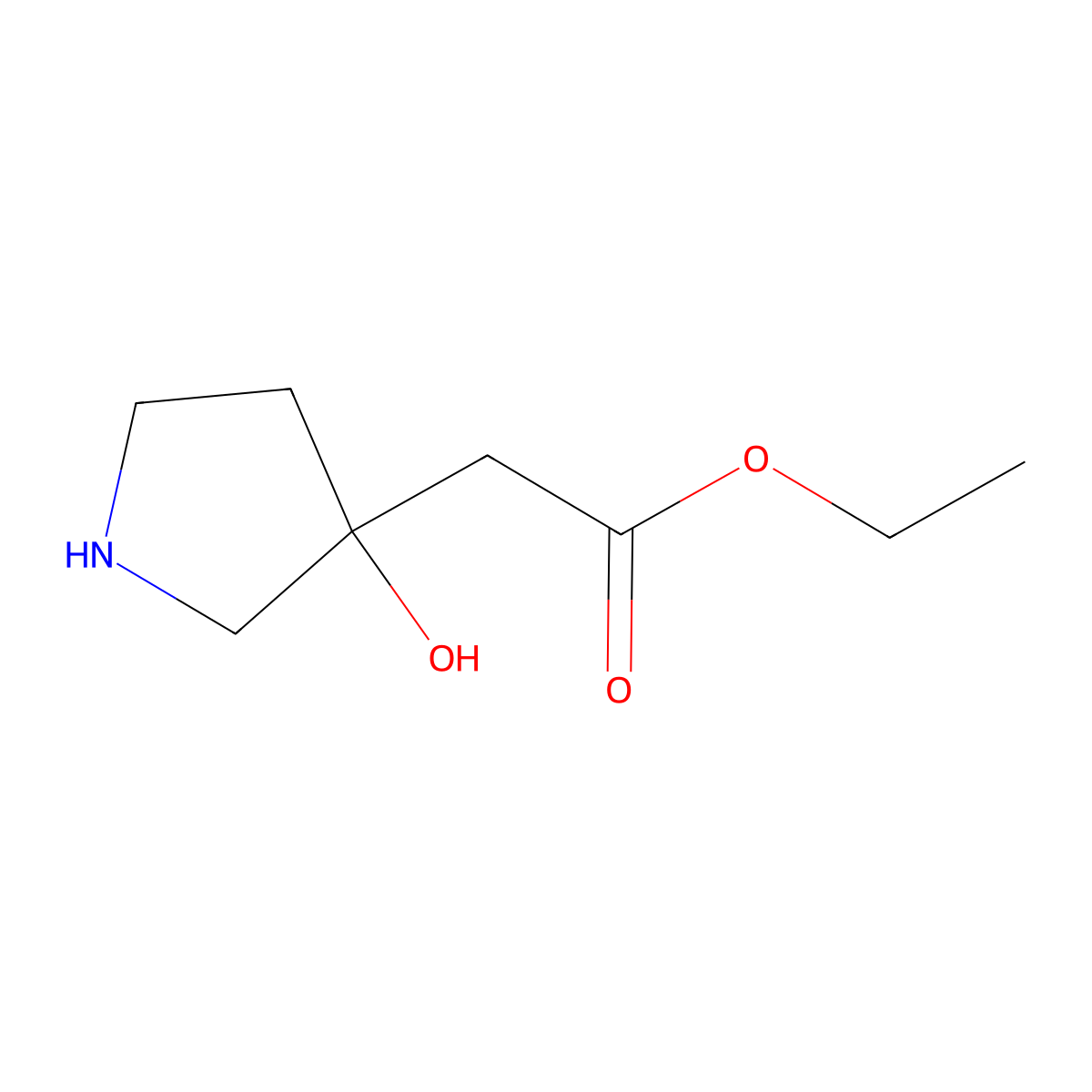 Ethyl 2-(3-hydroxypyrrolidin-3-yl)acetate molecular structure, CAS 2095236-76-1