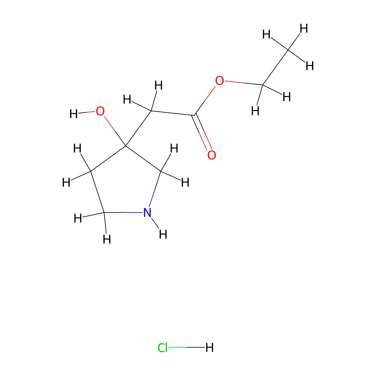 Ethyl 2-(3-hydroxypyrrolidin-3-yl)acetate hydrochloride molecular structure, CAS 2095236-83-0