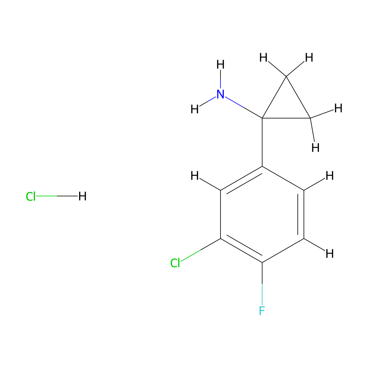 1-(3-Chloro-4-fluorophenyl)cyclopropan-1-amine hydrochloride molecular structure, CAS 2095320-57-1