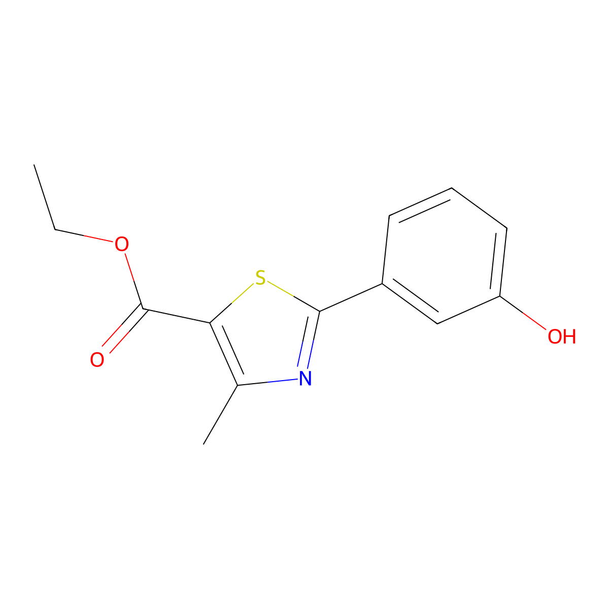 Ethyl 2-(3-hydroxyphenyl)-4-methylthiazole-5-carboxylate molecular structure, CAS 209538-87-4