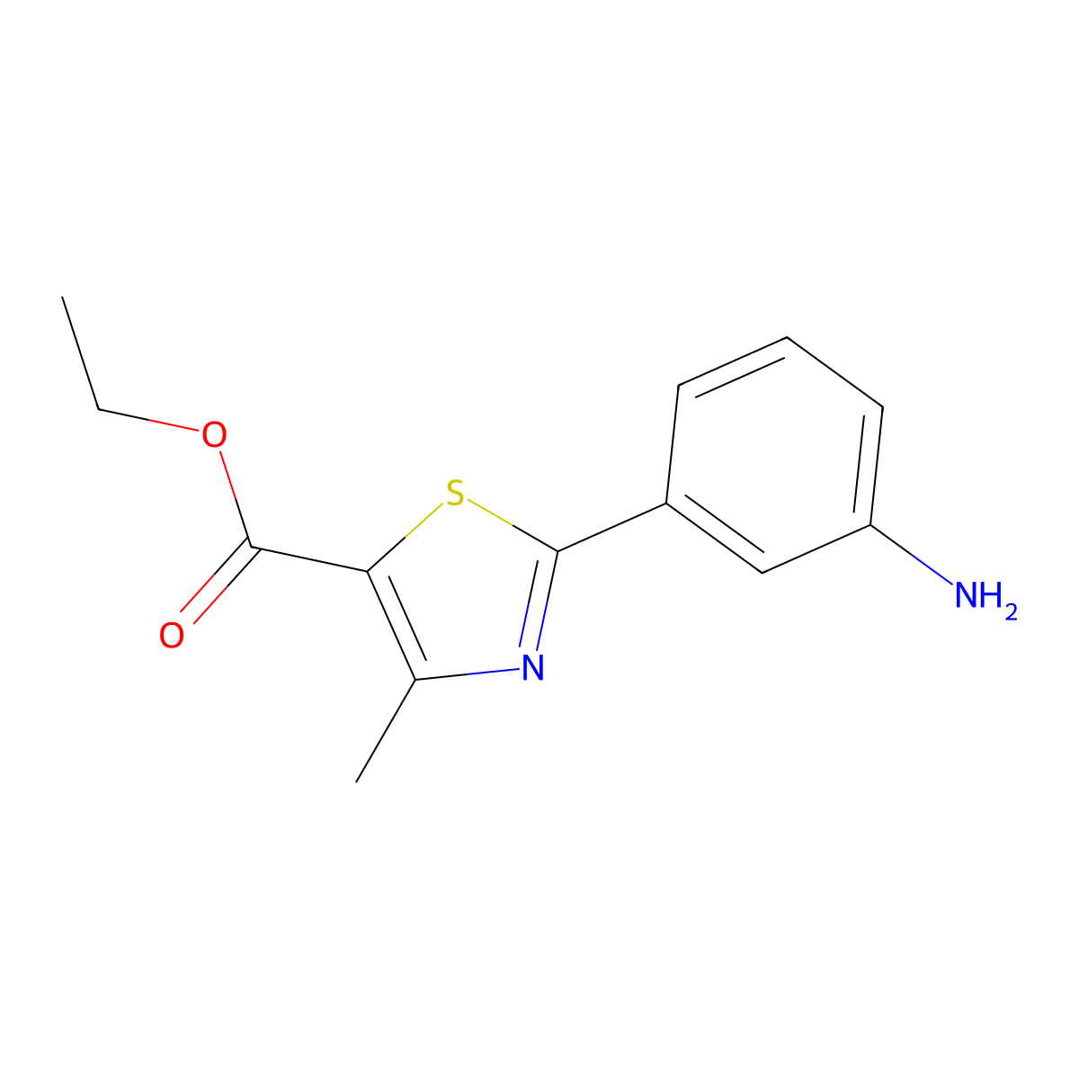 Ethyl 2-(3-aminophenyl)-4-methylthiazole-5-carboxylate molecular structure, CAS 209538-96-5