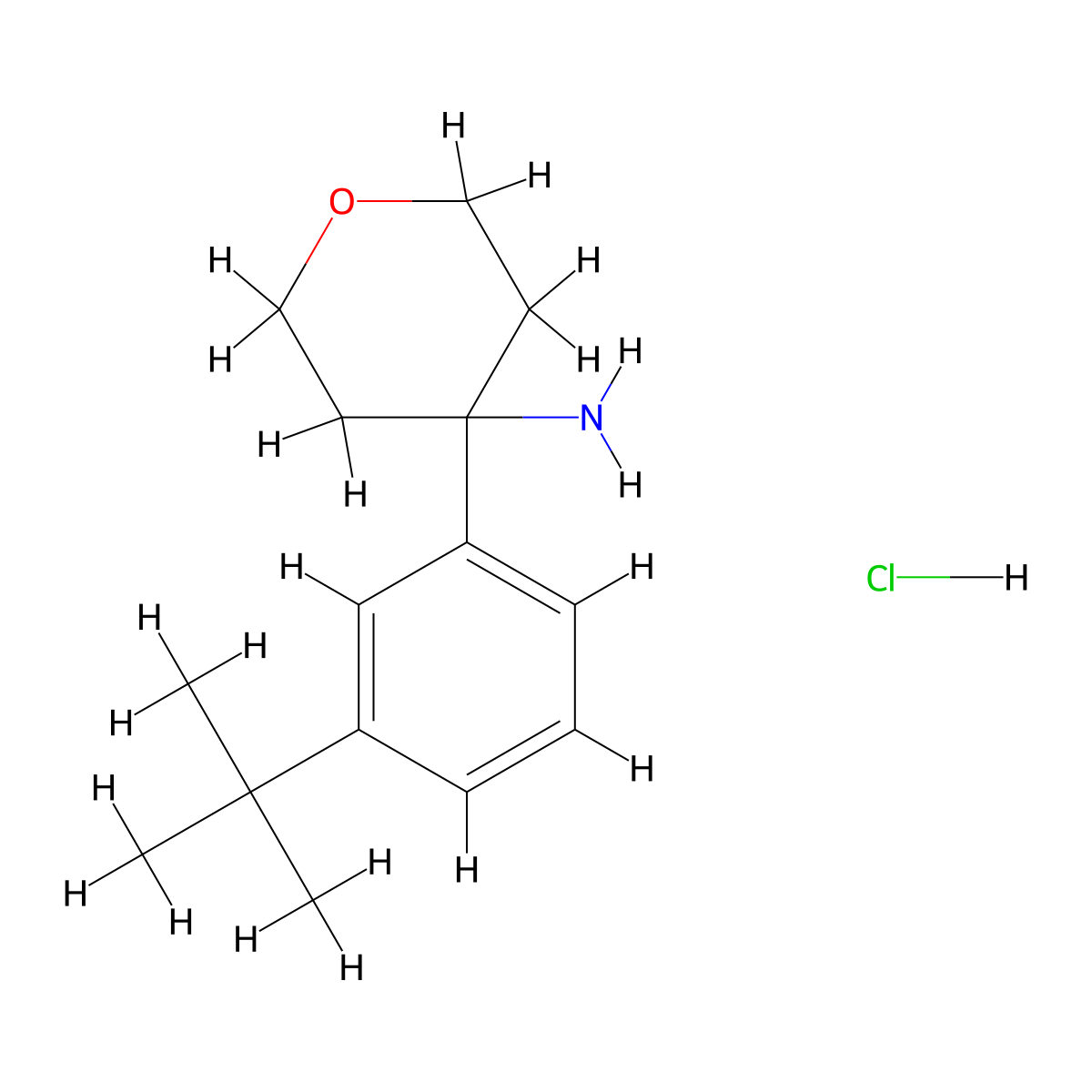 4-(3-(tert-Butyl)phenyl)tetrahydro-2H-pyran-4-amine HCl molecular structure, CAS 2095384-66-8