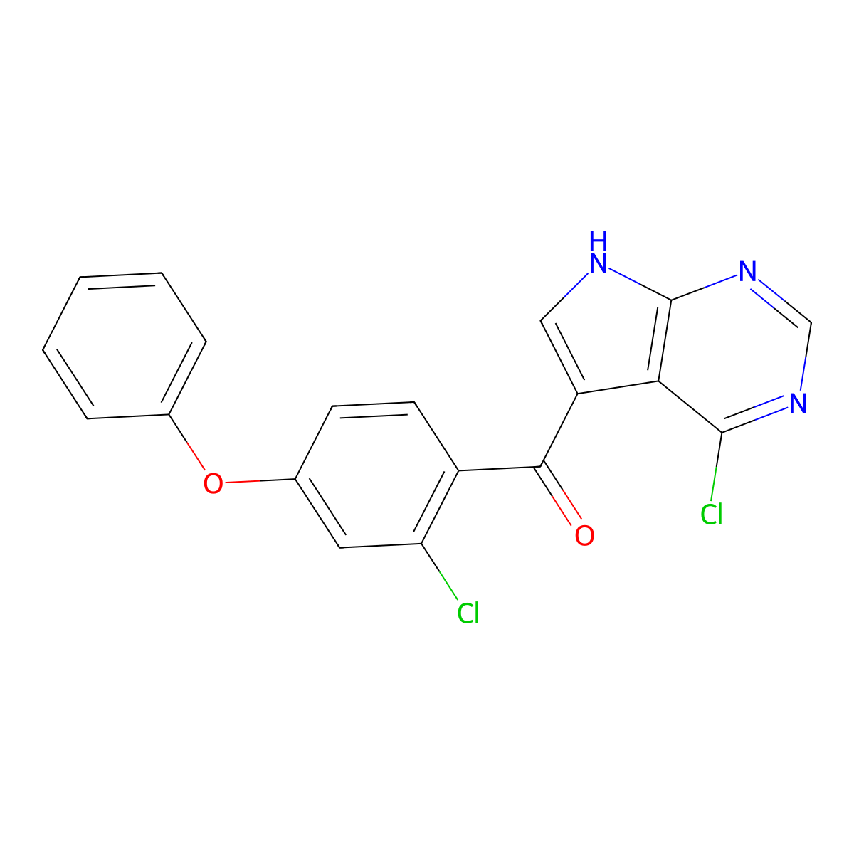 (2-chloro-4-phenoxyphenyl)(4-chloro-7H-pyrrolo[2,3-d]pyrimidin-5-yl)methanone molecular structure, CAS 2095393-19-2