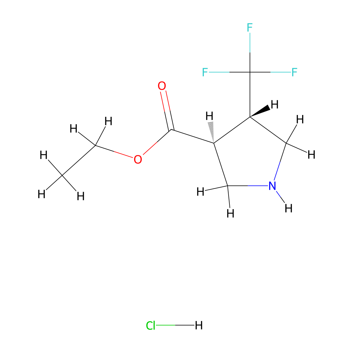 Ethyl (3S,4S)-4-(trifluoromethyl)pyrrolidine-3-carboxylate hydrochloride molecular structure, CAS 2095396-24-8