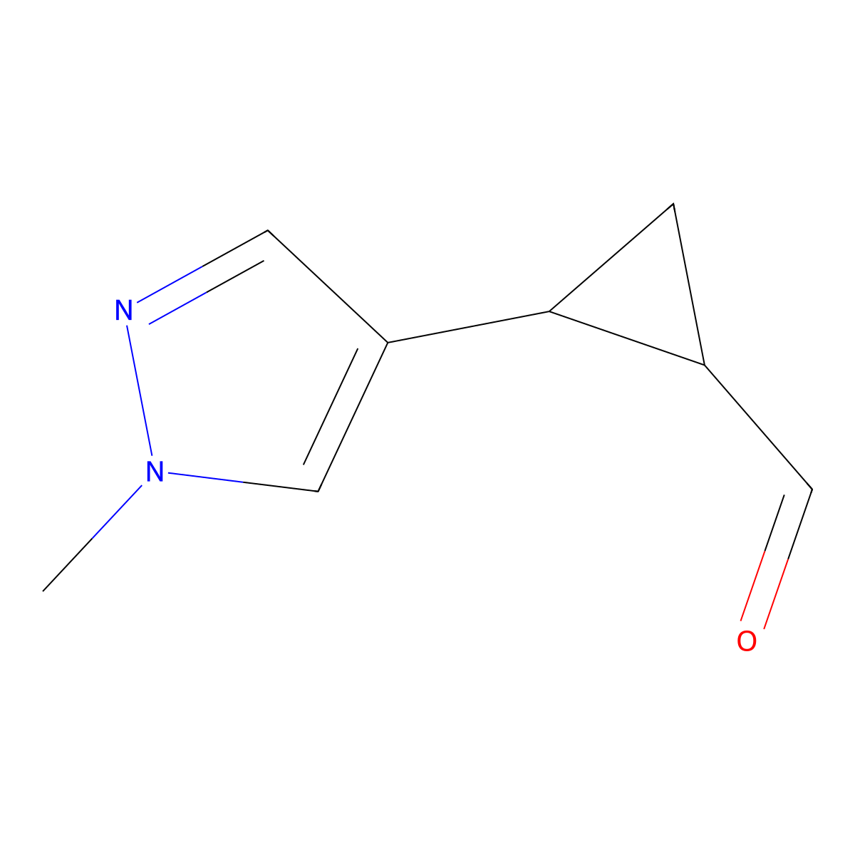 (1R,2R)-2-(1-Methylpyrazol-4-yl)cyclopropane-1-carbaldehyde molecular structure, CAS 2095396-32-8