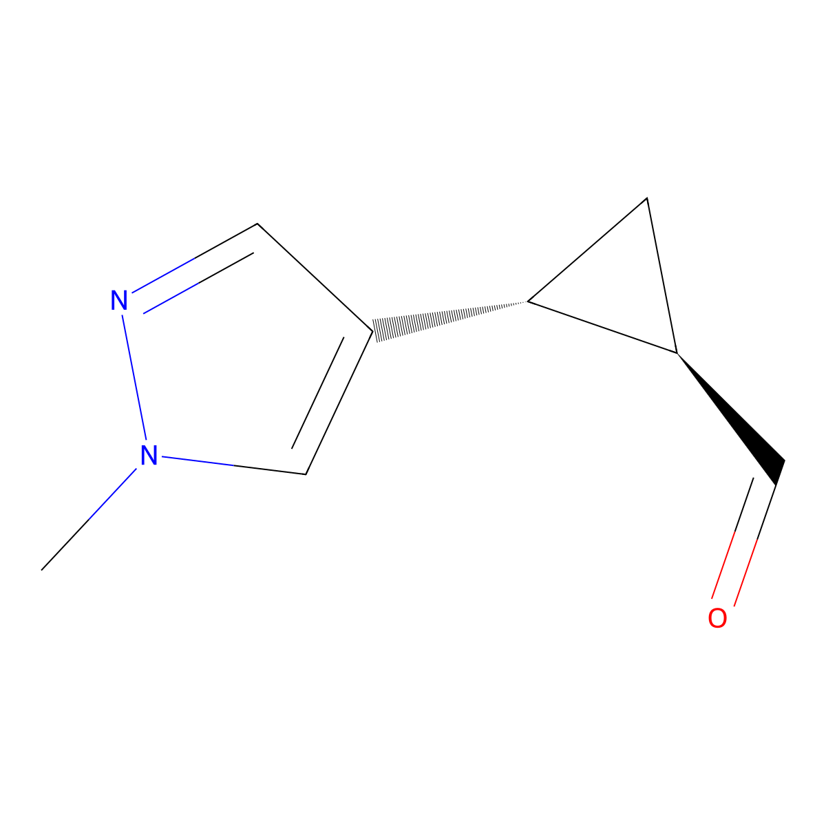(1R,2R)-2-(1-Methylpyrazol-4-yl)cyclopropane-1-carbaldehyde molecular structure, CAS 2095396-32-8