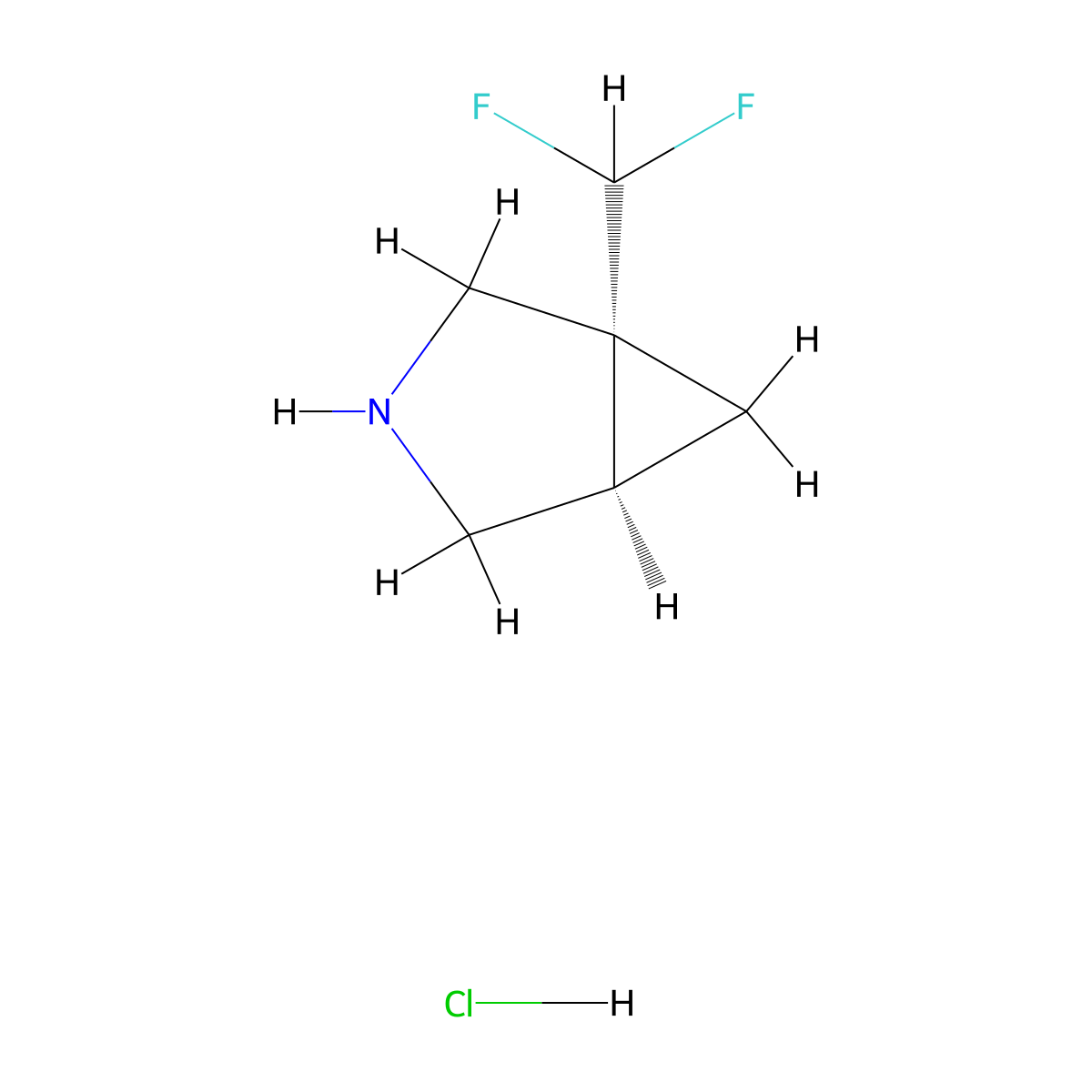 (1R,5R)-1-(difluoromethyl)-3-azabicyclo(3.1.0)hexane hydrochloride molecular structure, CAS 2095396-96-4