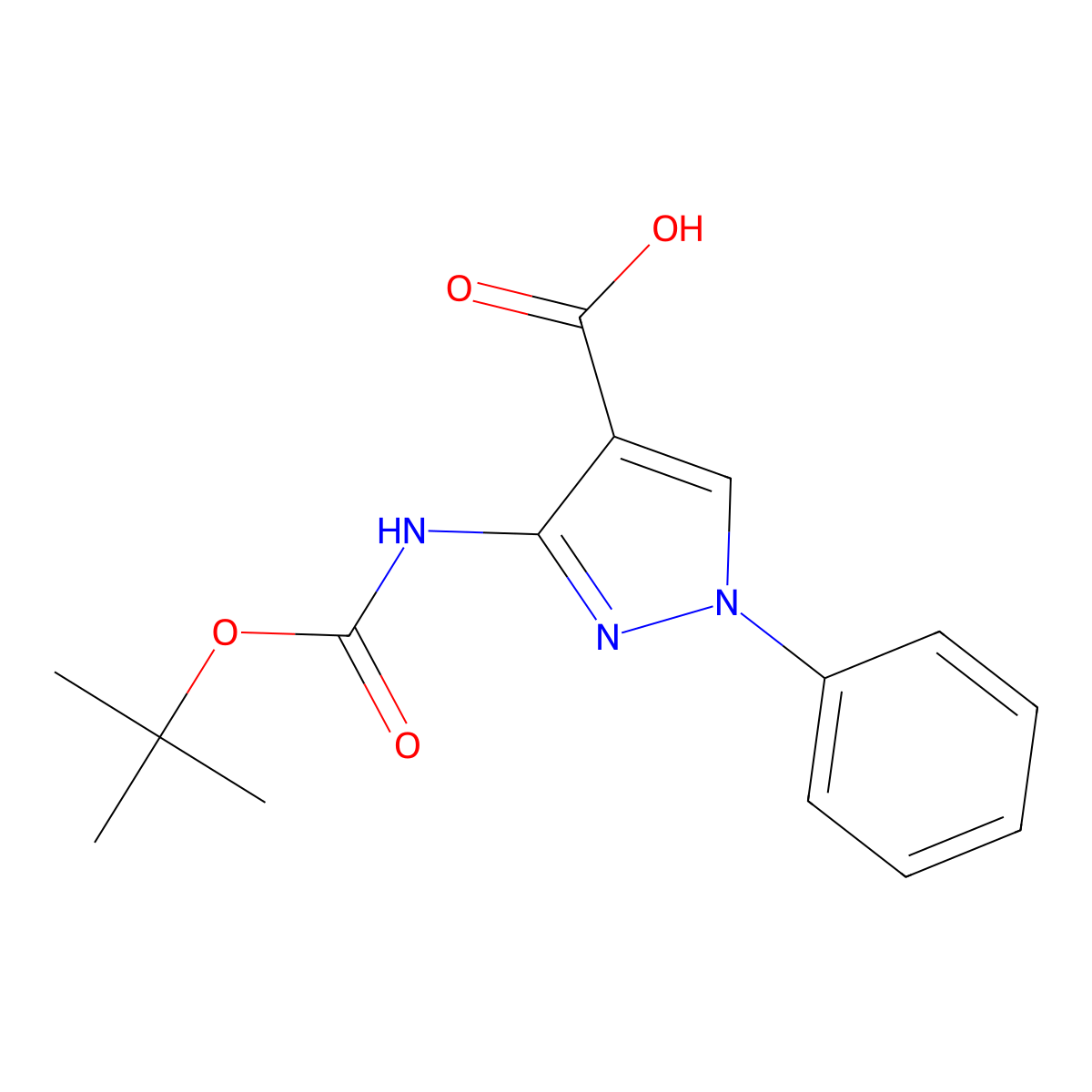 3-(tert-butoxycarbonylamino)-1-phenyl-1H-pyrazole-4-carboxylic acid molecular structure, CAS 209540-10-3