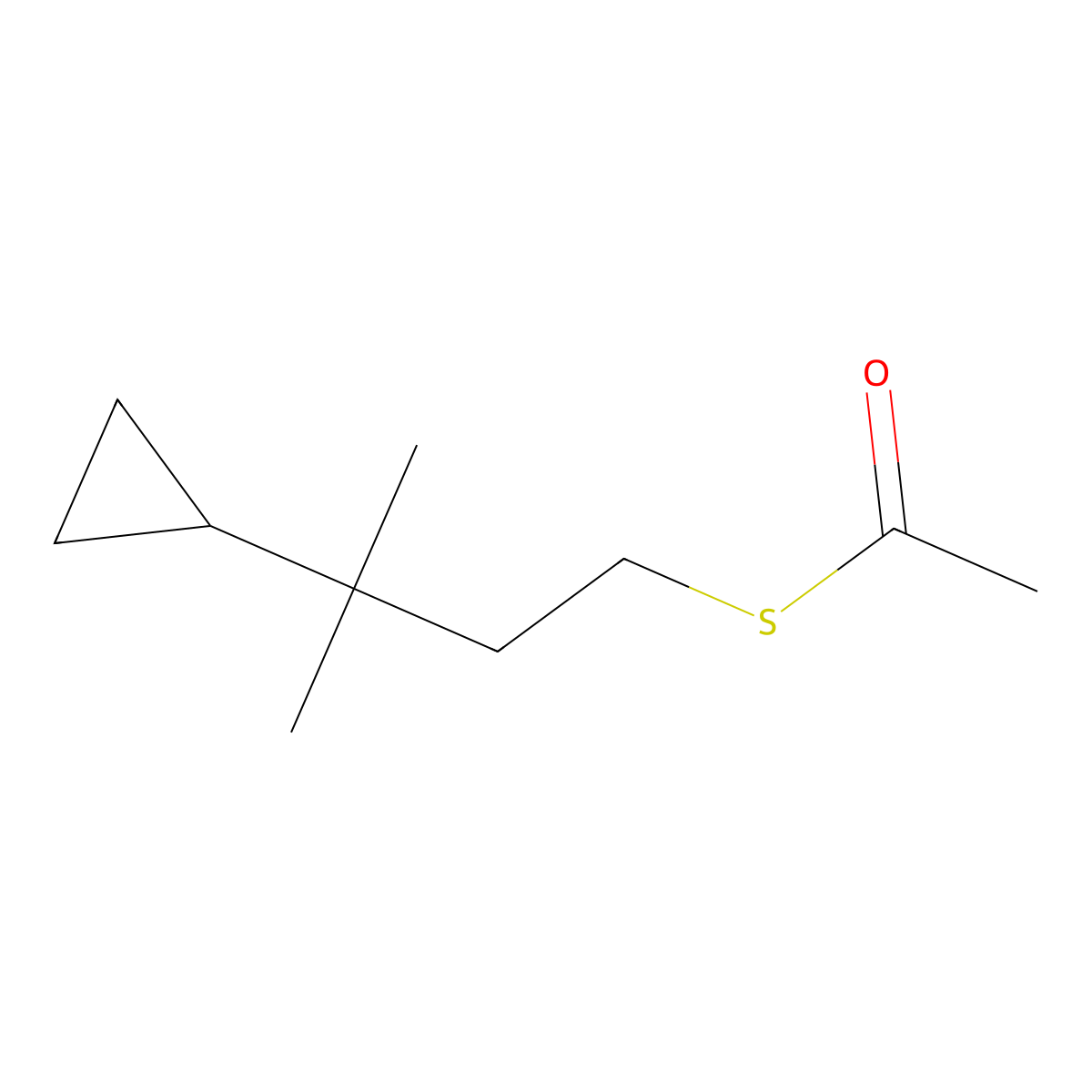 1-[(3-Cyclopropyl-3-methylbutyl)sulfanyl]ethan-1-one molecular structure, CAS 2095408-93-6
