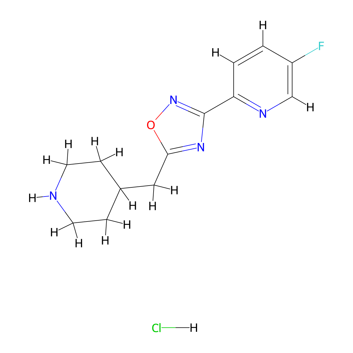 3-(5-Fluoropyridin-2-yl)-5-(piperidin-4-ylmethyl)-1,2,4-oxadiazole hydrochloride molecular structure, CAS 2095409-17-7