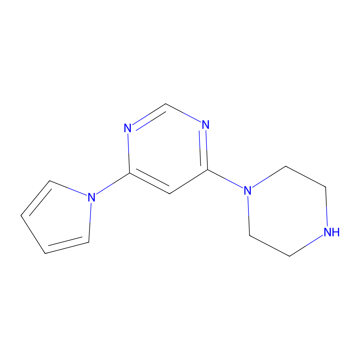 4-(piperazin-1-yl)-6-(1H-pyrrol-1-yl)pyrimidine molecular structure, CAS 2095409-39-3
