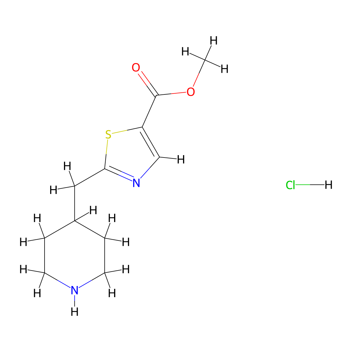 Methyl 2-(piperidin-4-ylmethyl)thiazole-5-carboxylate hydrochloride molecular structure, CAS 2095409-40-6
