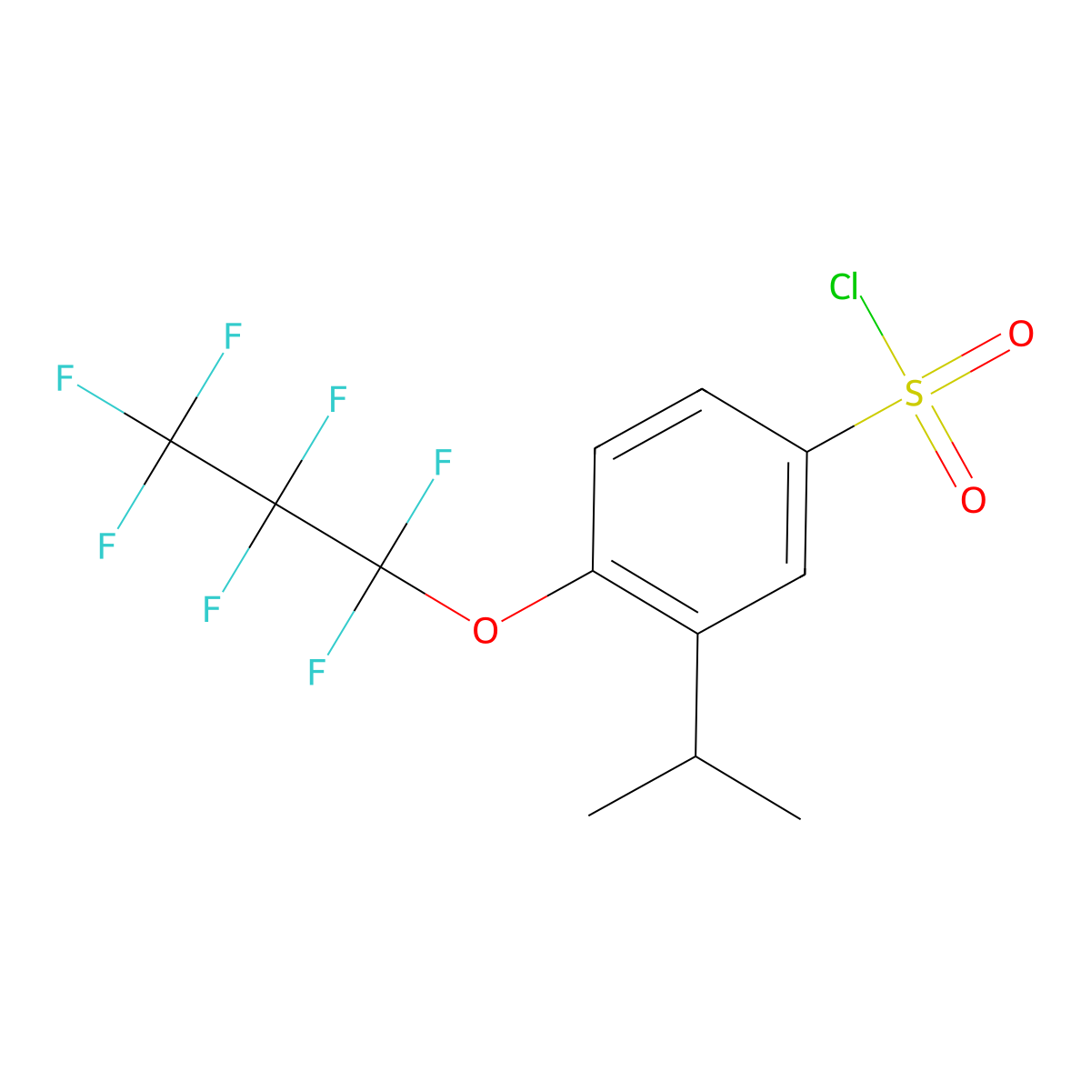 4-(Heptafluoropropoxy)-3-(propan-2-yl)benzene-1-sulfonyl chloride molecular structure, CAS 2095409-41-7