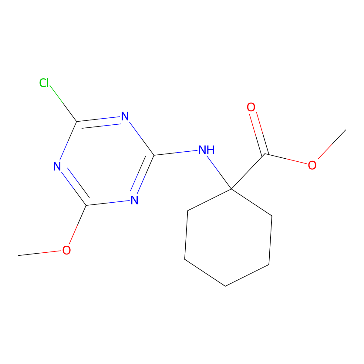 Methyl 1-[(4-chloro-6-methoxy-1,3,5-triazin-2-yl)amino]cyclohexane-1-carboxylate molecular structure, CAS 2095409-42-8