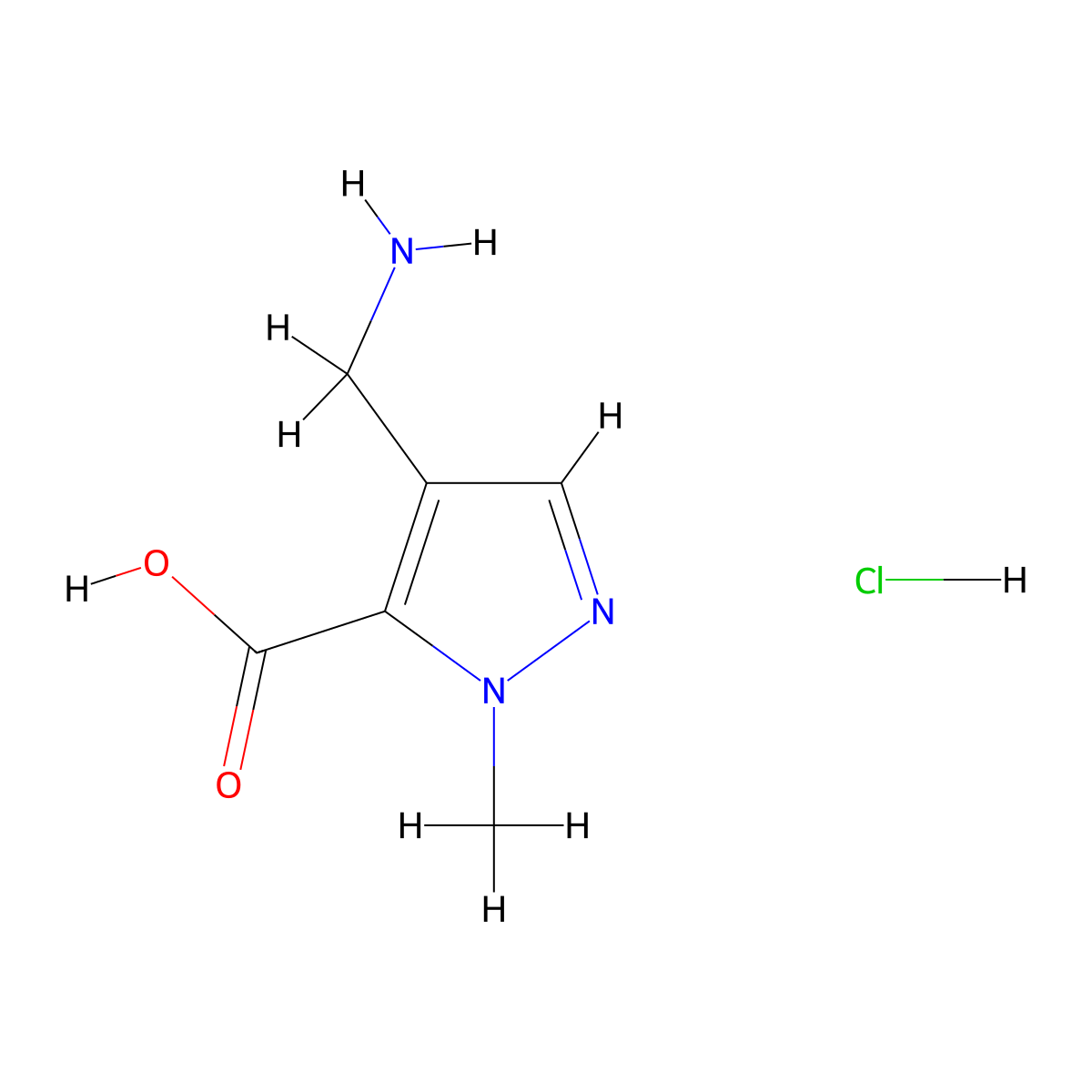 4-(aminomethyl)-1-methyl-1H-pyrazole-5-carboxylic acid hydrochloride molecular structure, CAS 2095409-51-9
