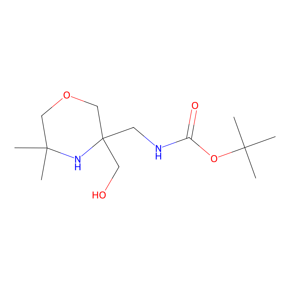 tert-butyl N-{[3-(hydroxymethyl)-5,5-dimethylmorpholin-3-yl]methyl}carbamate molecular structure, CAS 2095409-67-7