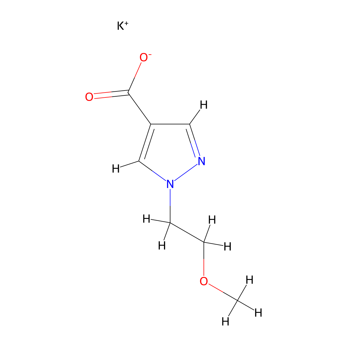 Potassium 1-(2-methoxyethyl)-1H-pyrazole-4-carboxylate molecular structure, CAS 2095409-72-4