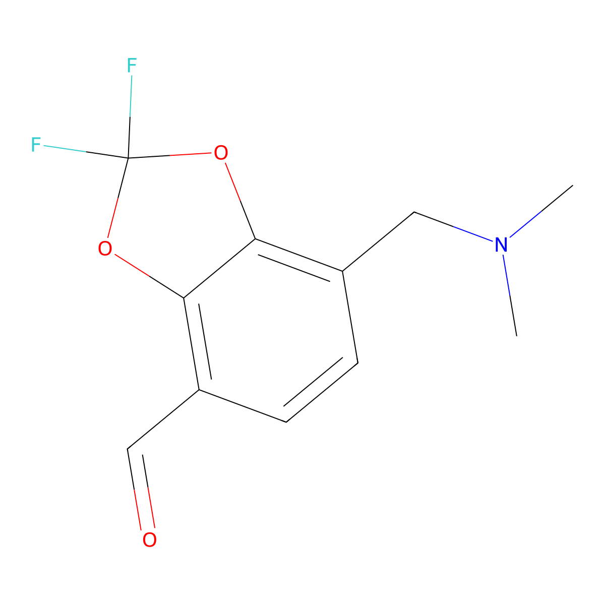 7-[(Dimethylamino)methyl]-2,2-difluoro-1,3-dioxaindane-4-carbaldehyde molecular structure, CAS 2095409-86-0
