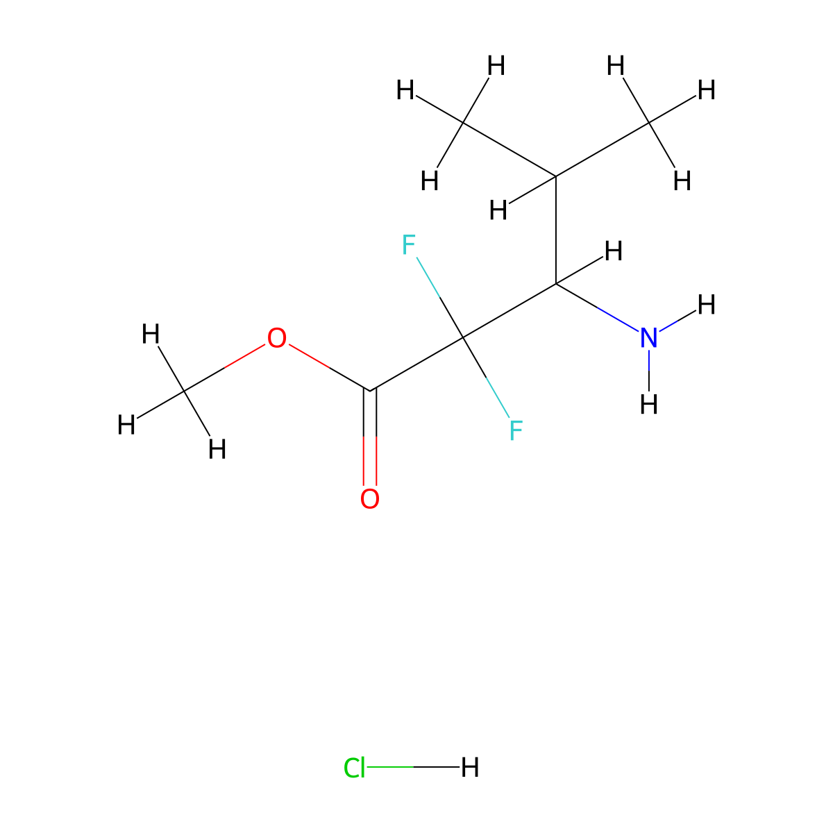 Methyl 3-amino-2,2-difluoro-4-methylpentanoate hydrochloride molecular structure, CAS 2095409-87-1