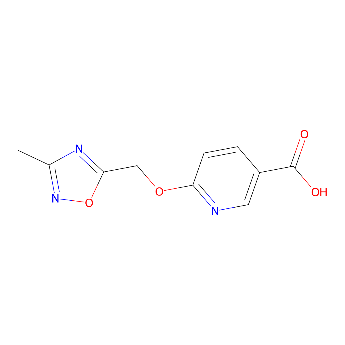 6-((3-Methyl-1,2,4-oxadiazol-5-yl)methoxy)pyridine-3-carboxylic acid molecular structure, CAS 2095409-91-7