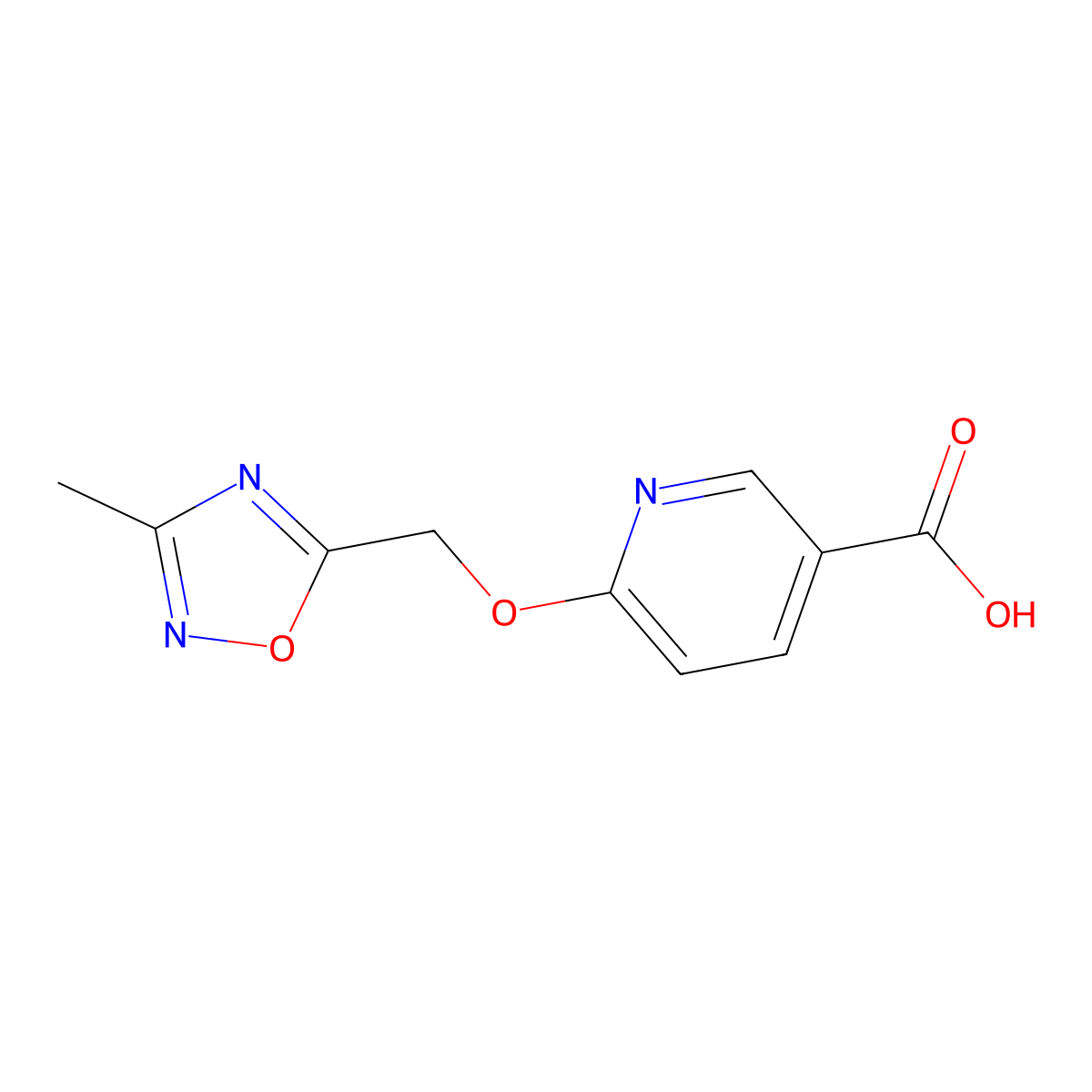 6-((3-Methyl-1,2,4-oxadiazol-5-yl)methoxy)pyridine-3-carboxylic acid molecular structure, CAS 2095409-91-7