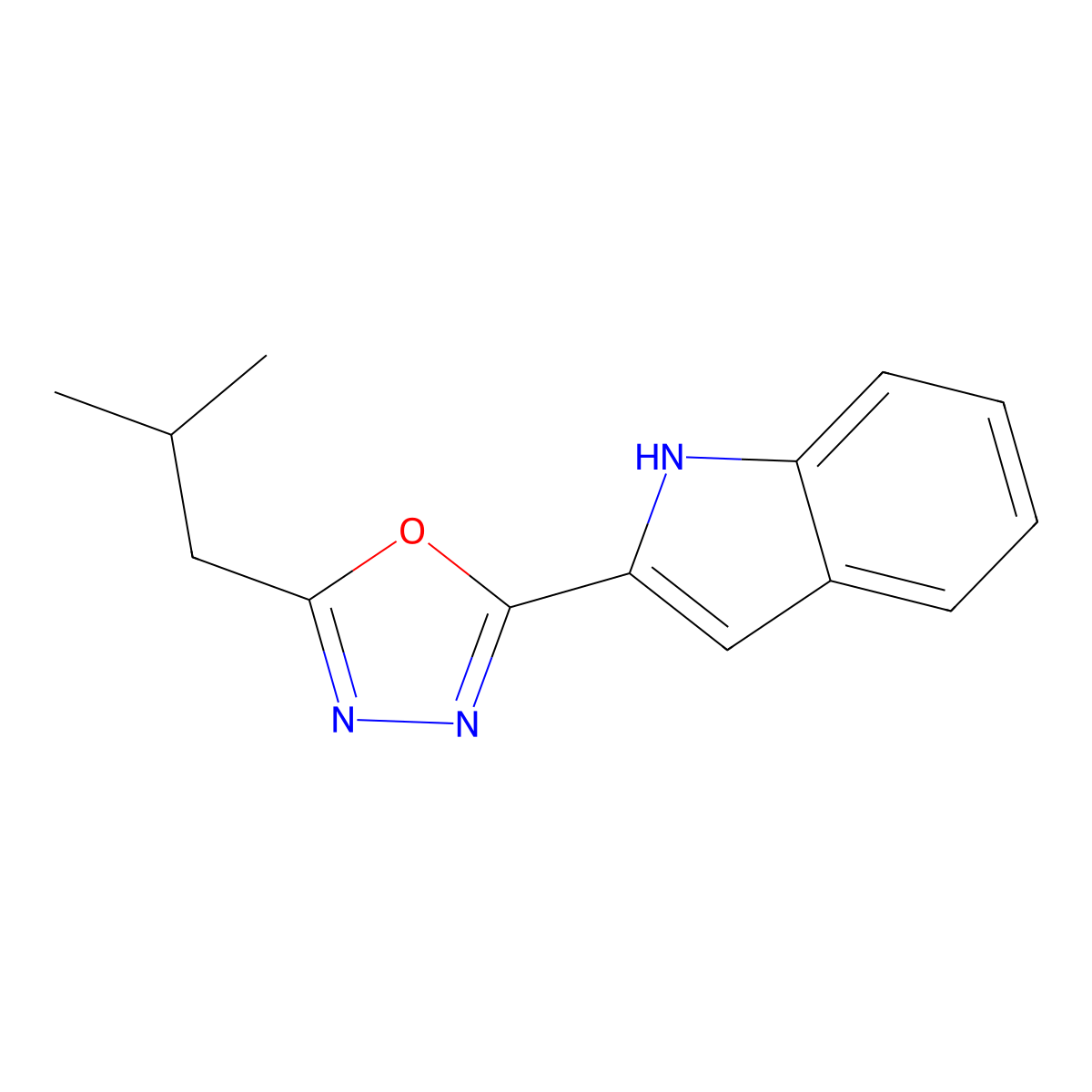 2-[5-(2-methylpropyl)-1,3,4-oxadiazol-2-yl]-1H-indole molecular structure, CAS 2095410-17-4