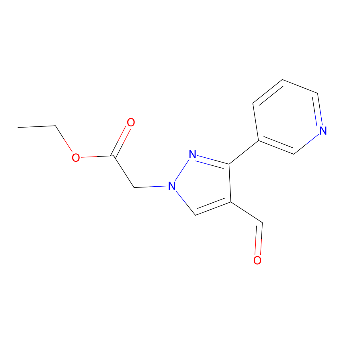 ethyl 2-[4-formyl-3-(pyridin-3-yl)-1H-pyrazol-1-yl]acetate molecular structure, CAS 2095410-19-6