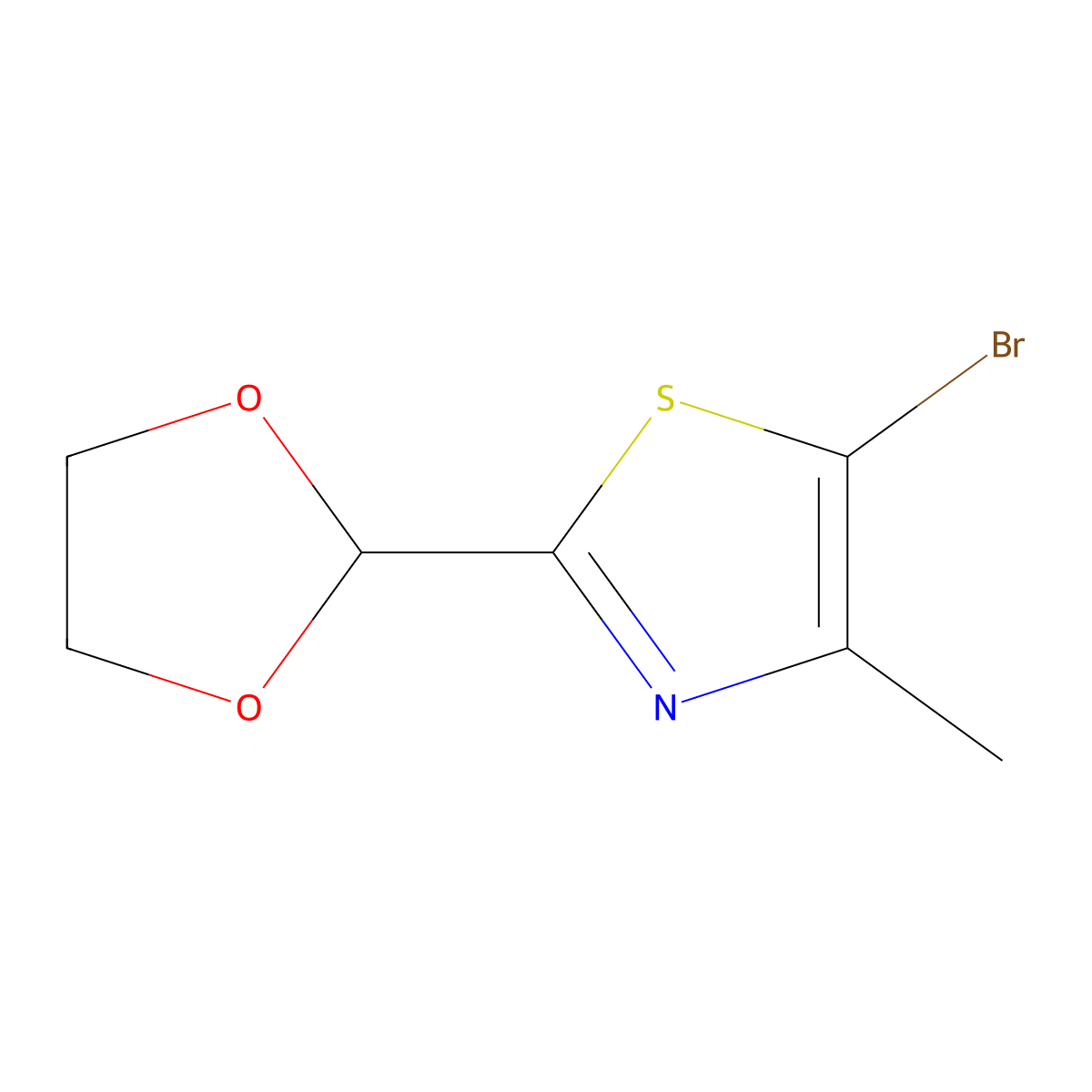 5-Bromo-2-(1,3-dioxolan-2-yl)-4-methyl-1,3-thiazole molecular structure, CAS 2095410-24-3