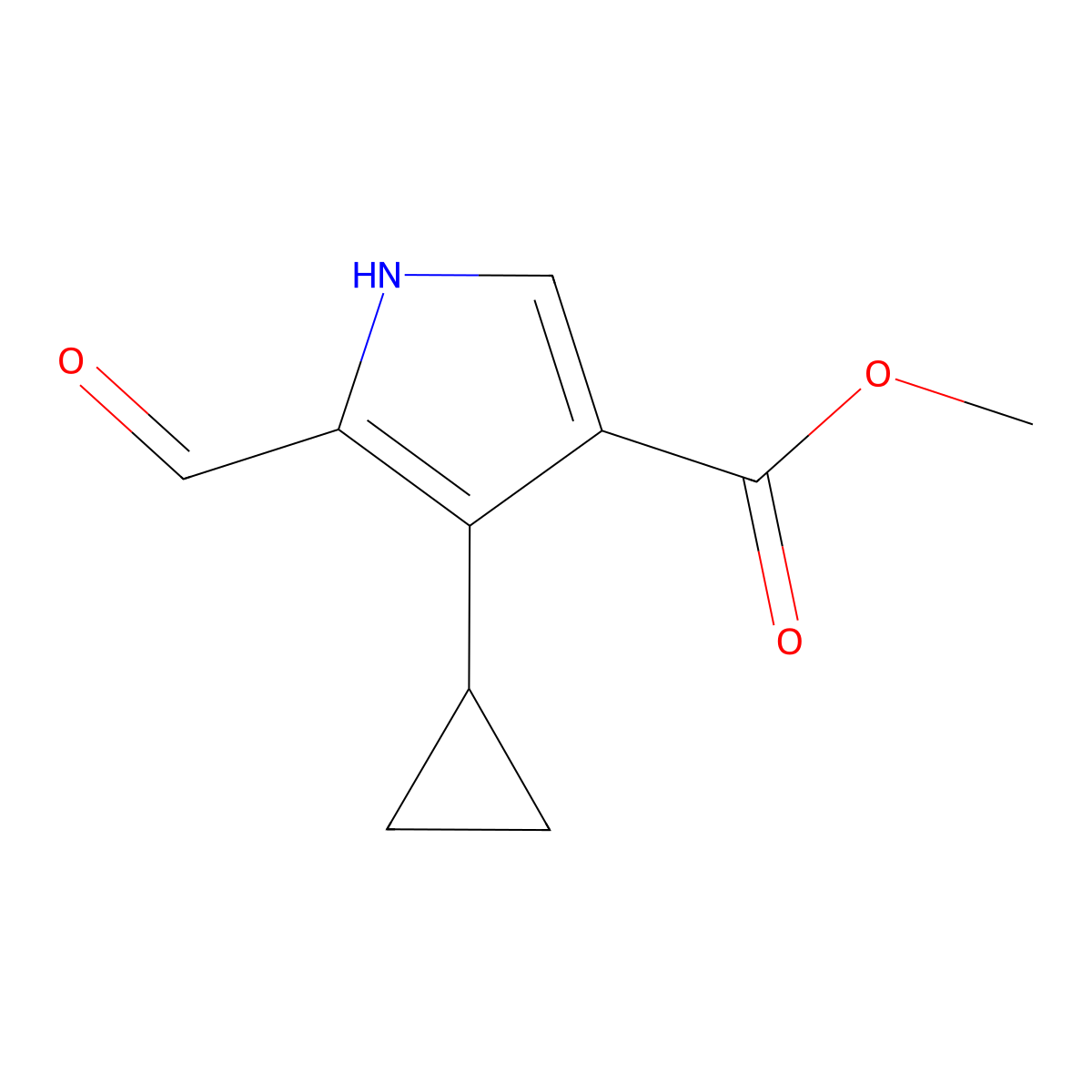 methyl 4-cyclopropyl-5-formyl-1H-pyrrole-3-carboxylate molecular structure, CAS 2095410-31-2
