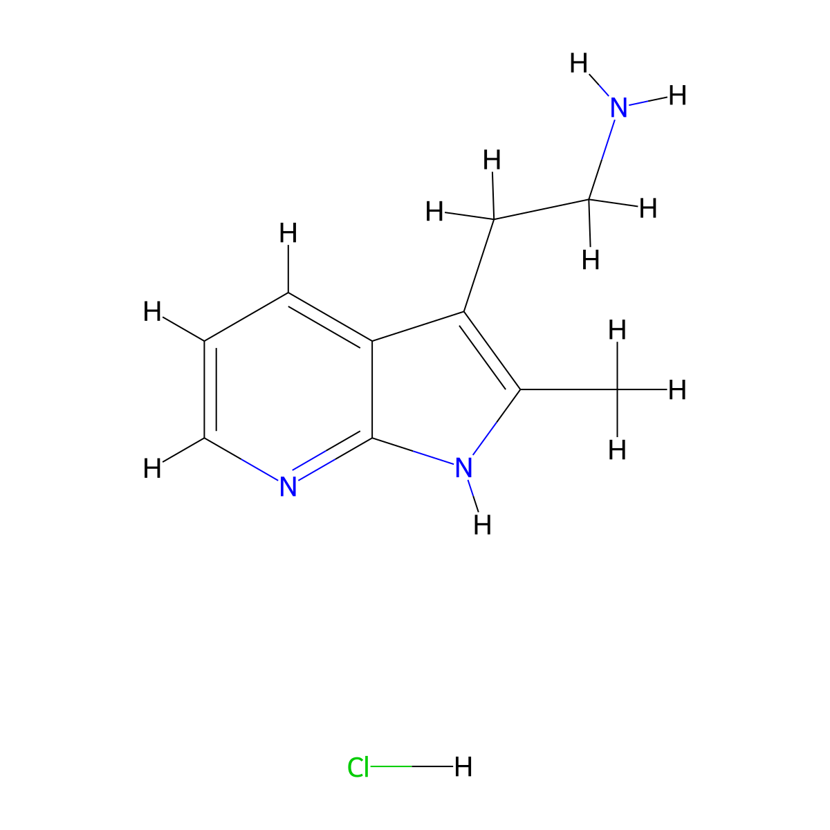2-(2-methyl-1H-pyrrolo(2,3-b)pyridin-3-yl)ethanamine hydrochloride molecular structure, CAS 2095410-39-0