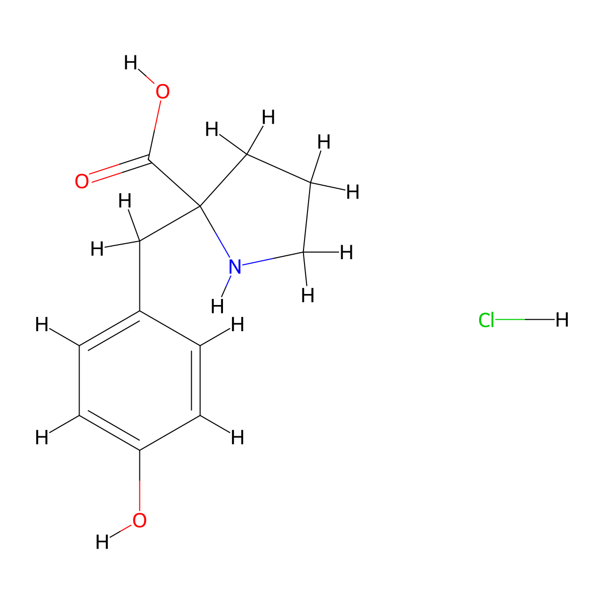 2-((4-Hydroxyphenyl)methyl)pyrrolidine-2-carboxylic acid hydrochloride molecular structure, CAS 2095410-53-8