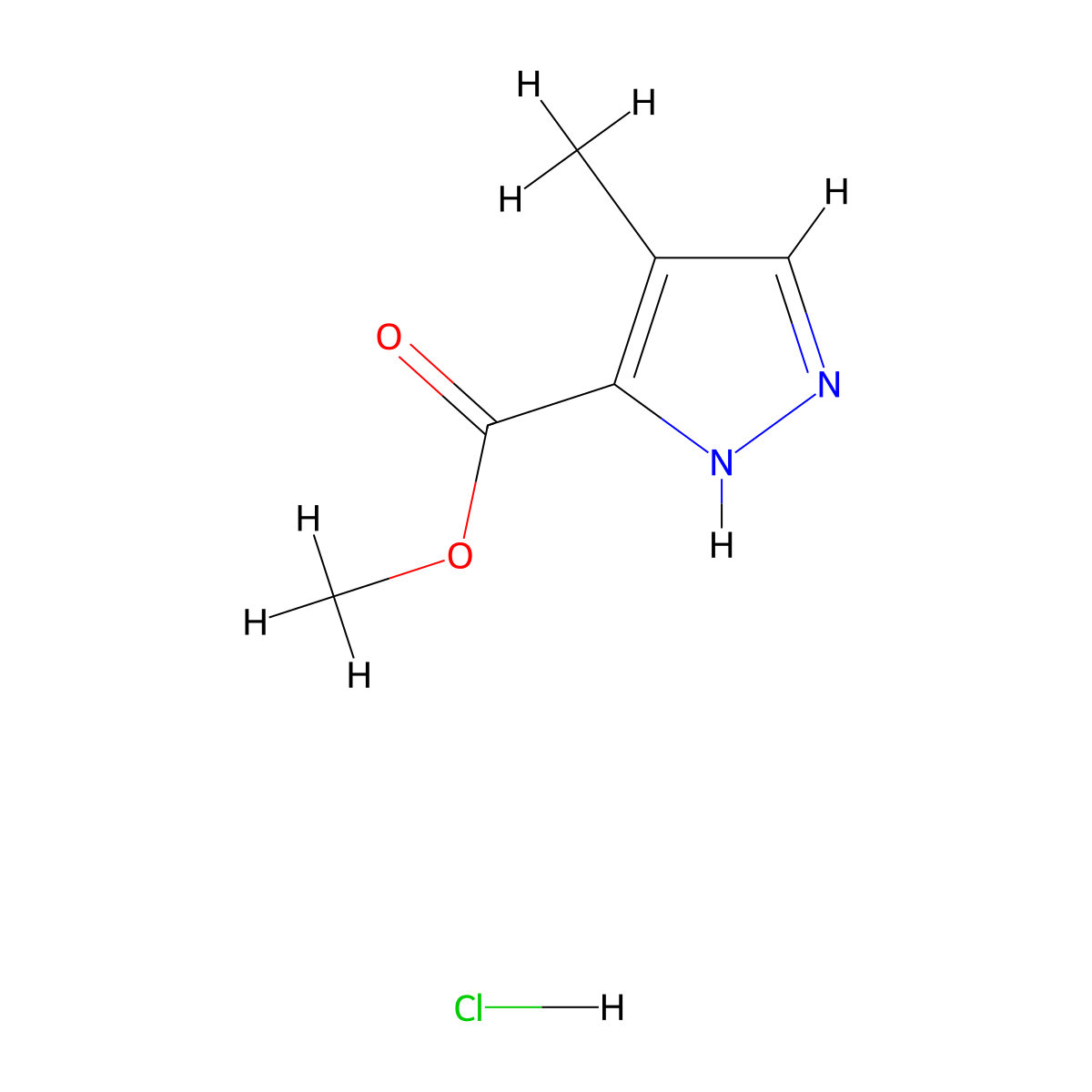 methyl 4-methyl-1H-pyrazole-3-carboxylate hydrochloride molecular structure, CAS 2095410-56-1