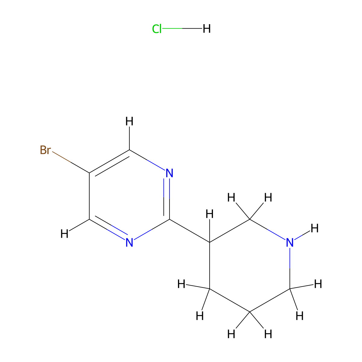 5-Bromo-2-(piperidin-3-yl)pyrimidine hydrochloride molecular structure, CAS 2095410-66-3