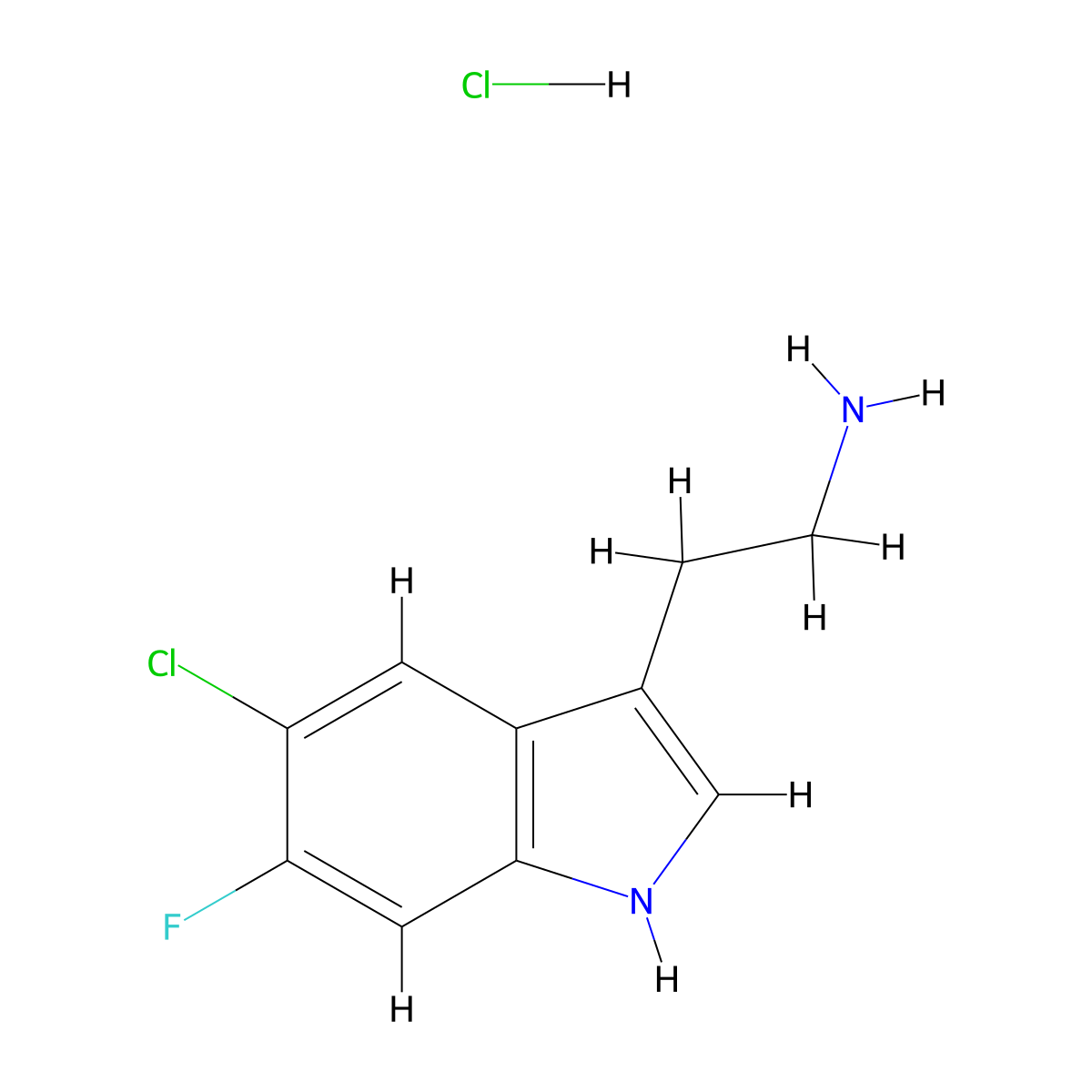 2-(5-chloro-6-fluoro-1H-indol-3-yl)ethan-1-amine hydrochloride molecular structure, CAS 2095410-67-4