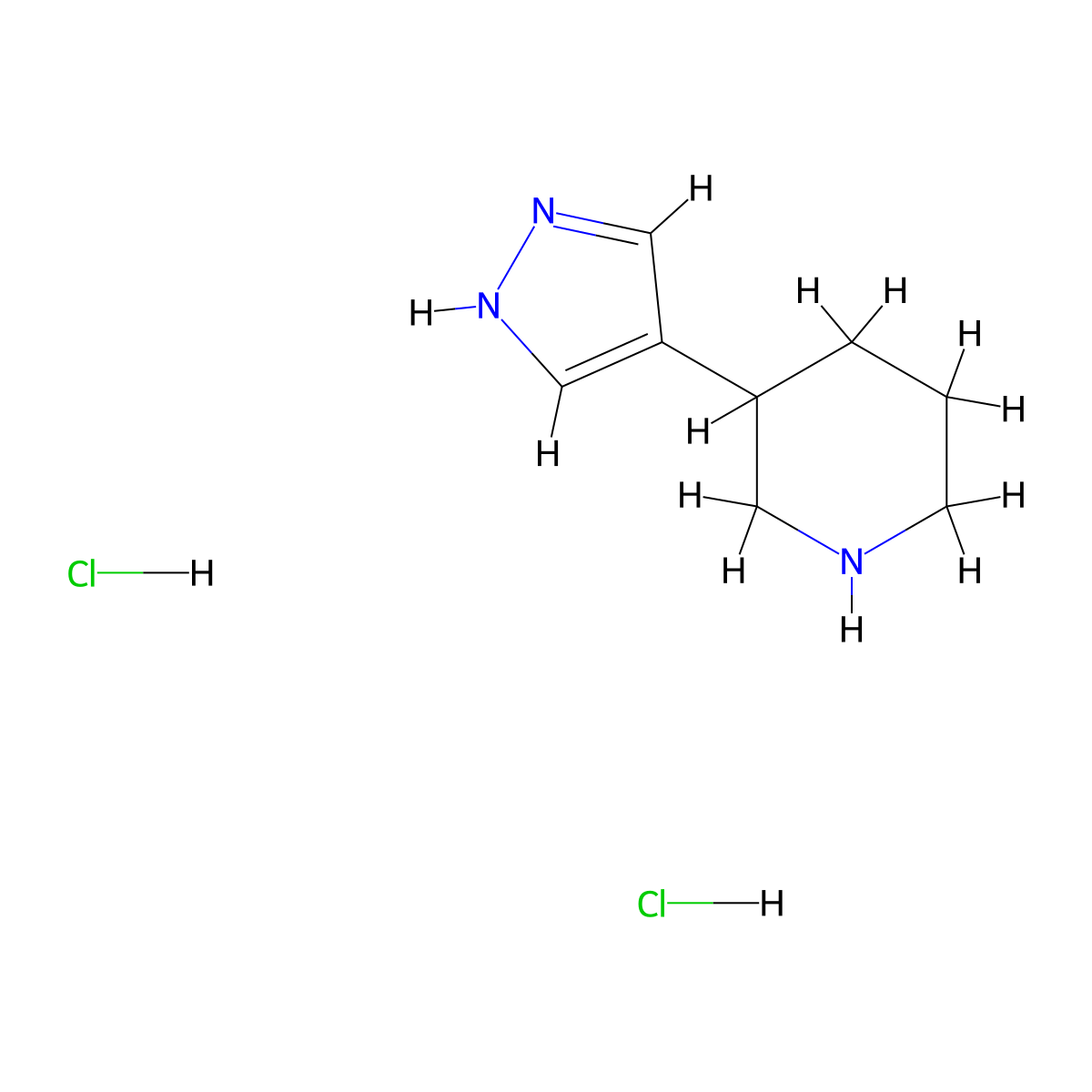 3-(1H-pyrazol-4-yl)piperidine dihydrochloride molecular structure, CAS 2095410-90-3