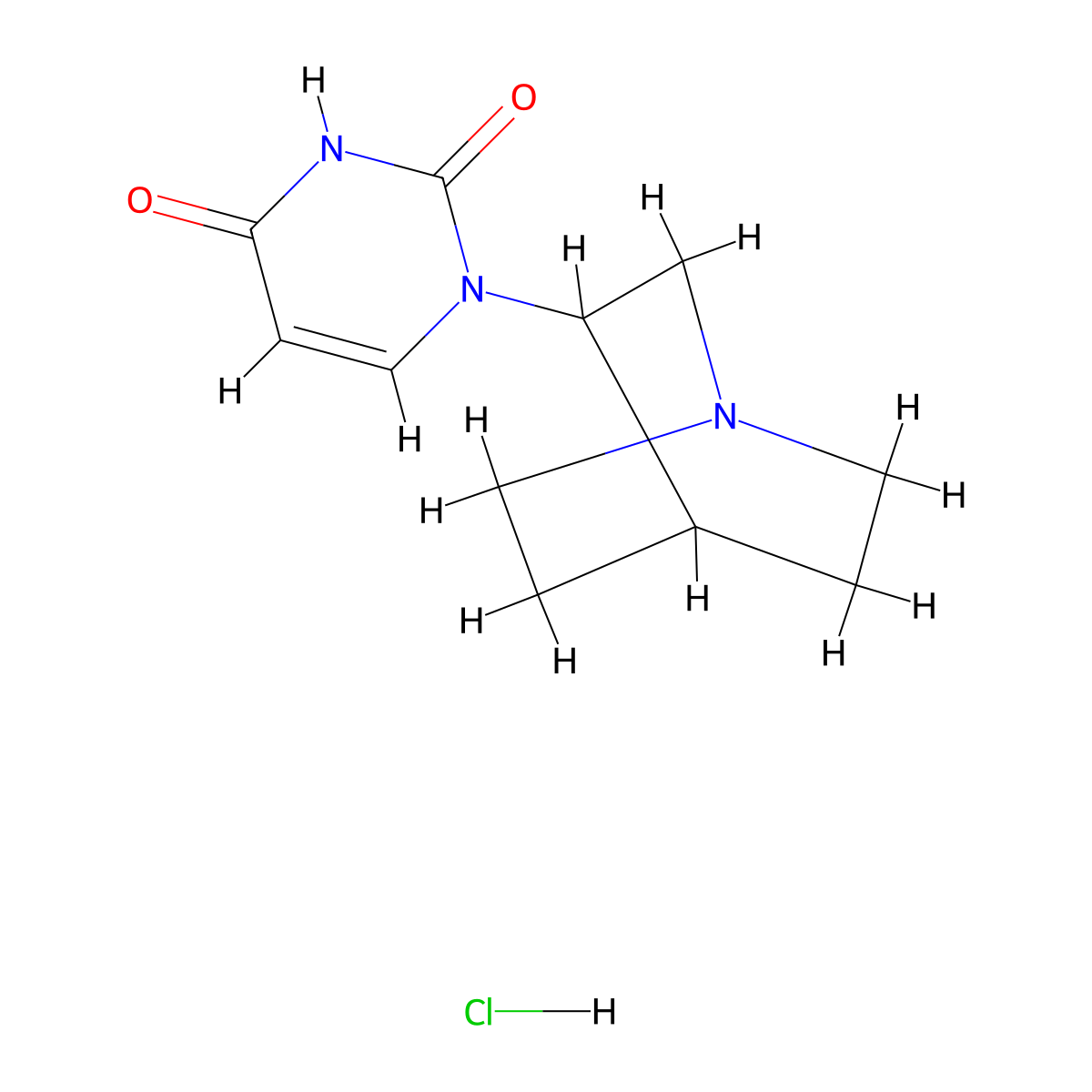 1-{1-Azabicyclo[2.2.2]octan-3-yl}-1,2,3,4-tetrahydropyrimidine-2,4-dione hydrochloride molecular structure, CAS 2095410-93-6