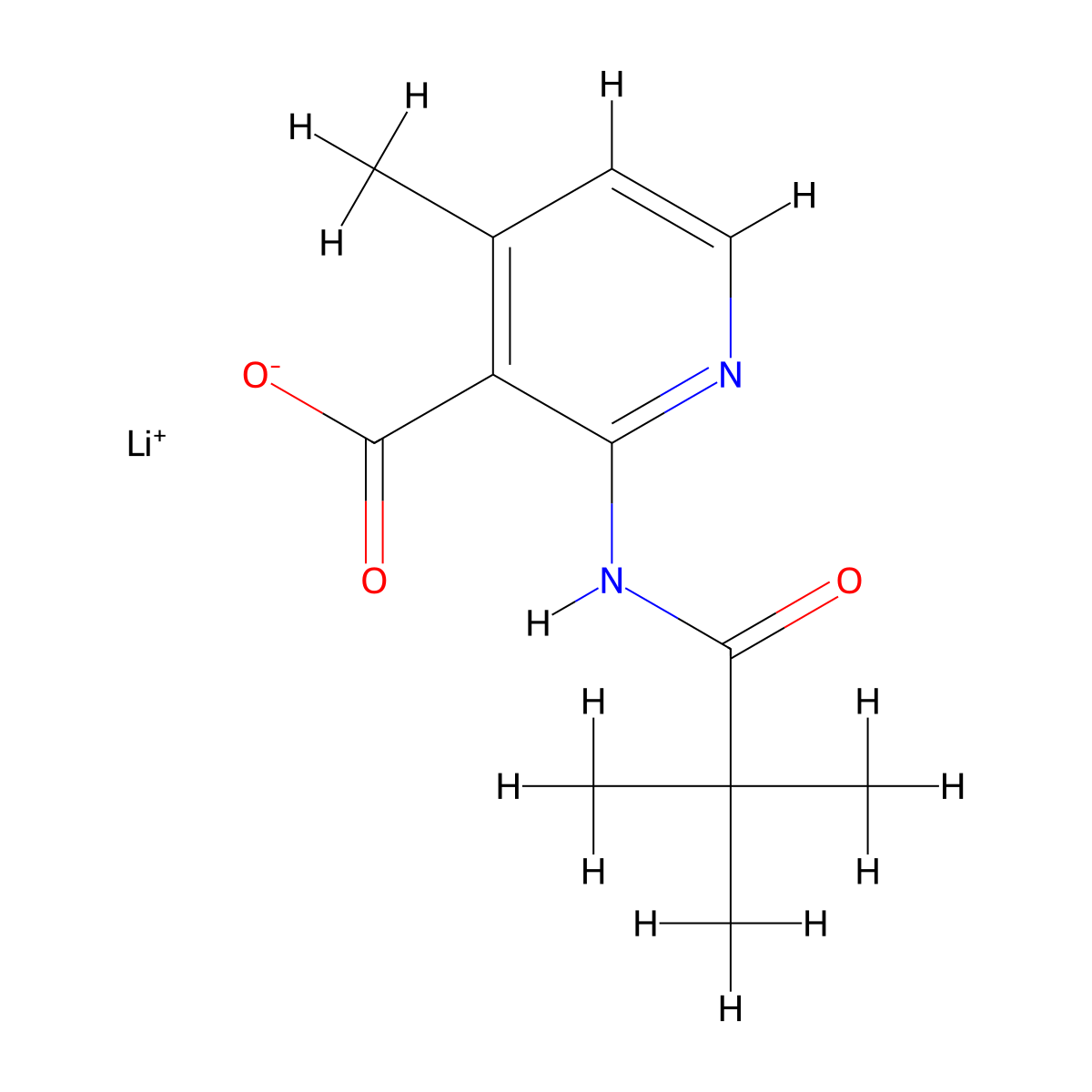 Lithium(1+) 2-(2,2-dimethylpropanamido)-4-methylpyridine-3-carboxylate molecular structure, CAS 2095411-12-2