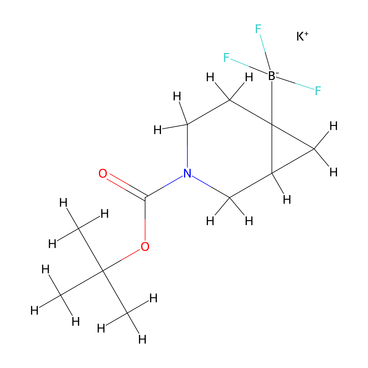 Potassium (3-(tert-butoxycarbonyl)-3-azabicyclo(4.1.0)heptan-6-YL) trifluoroborate molecular structure, CAS 2095504-46-2