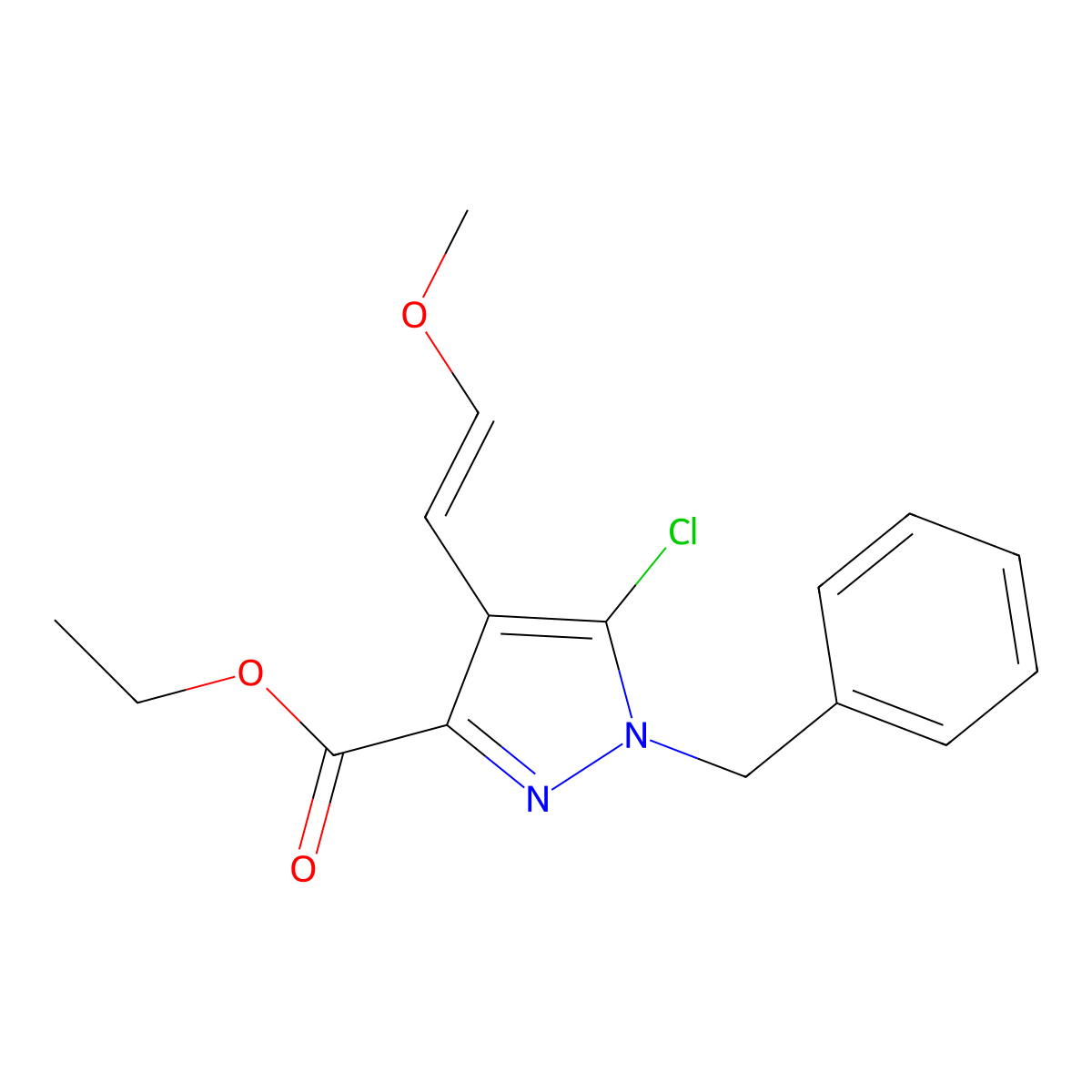 Ethyl 1-benzyl-5-chloro-4-(2-methoxyethenyl)pyrazole-3-carboxylate molecular structure, CAS 2095516-88-2