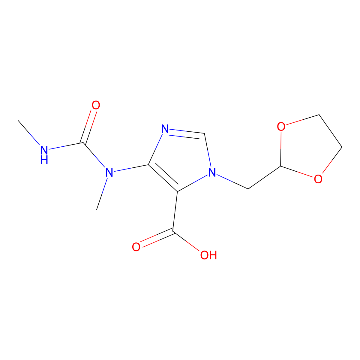 1-((1,3-Dioxolan-2-yl)methyl)-4-(1,3-dimethylureido)-1H-imidazole-5-carboxylic Acid molecular structure, CAS 2095554-12-2