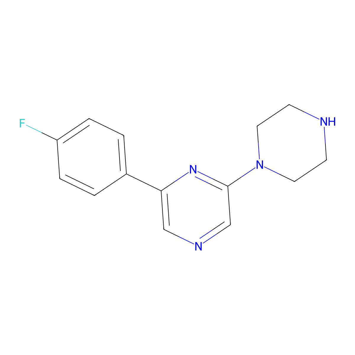 2-(4-Fluorophenyl)-6-(piperazin-1-yl)pyrazine molecular structure, CAS 2095561-41-2
