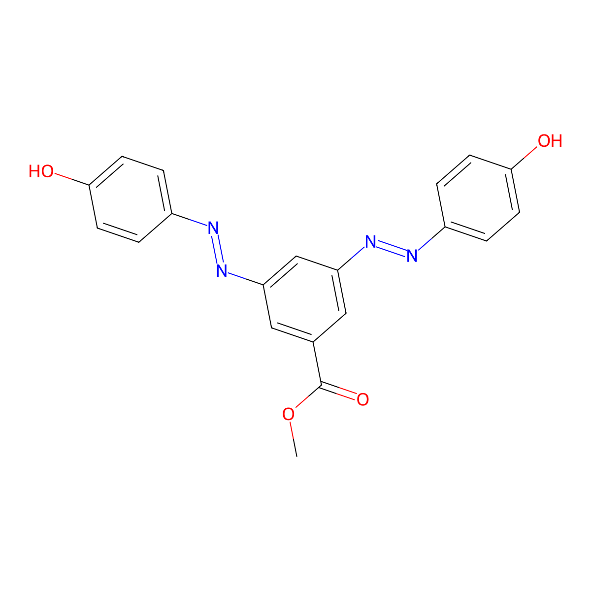 Methyl 3,5-bis[2-(4-hydroxyphenyl)diazenyl]benzoate molecular structure, CAS 2095601-35-5